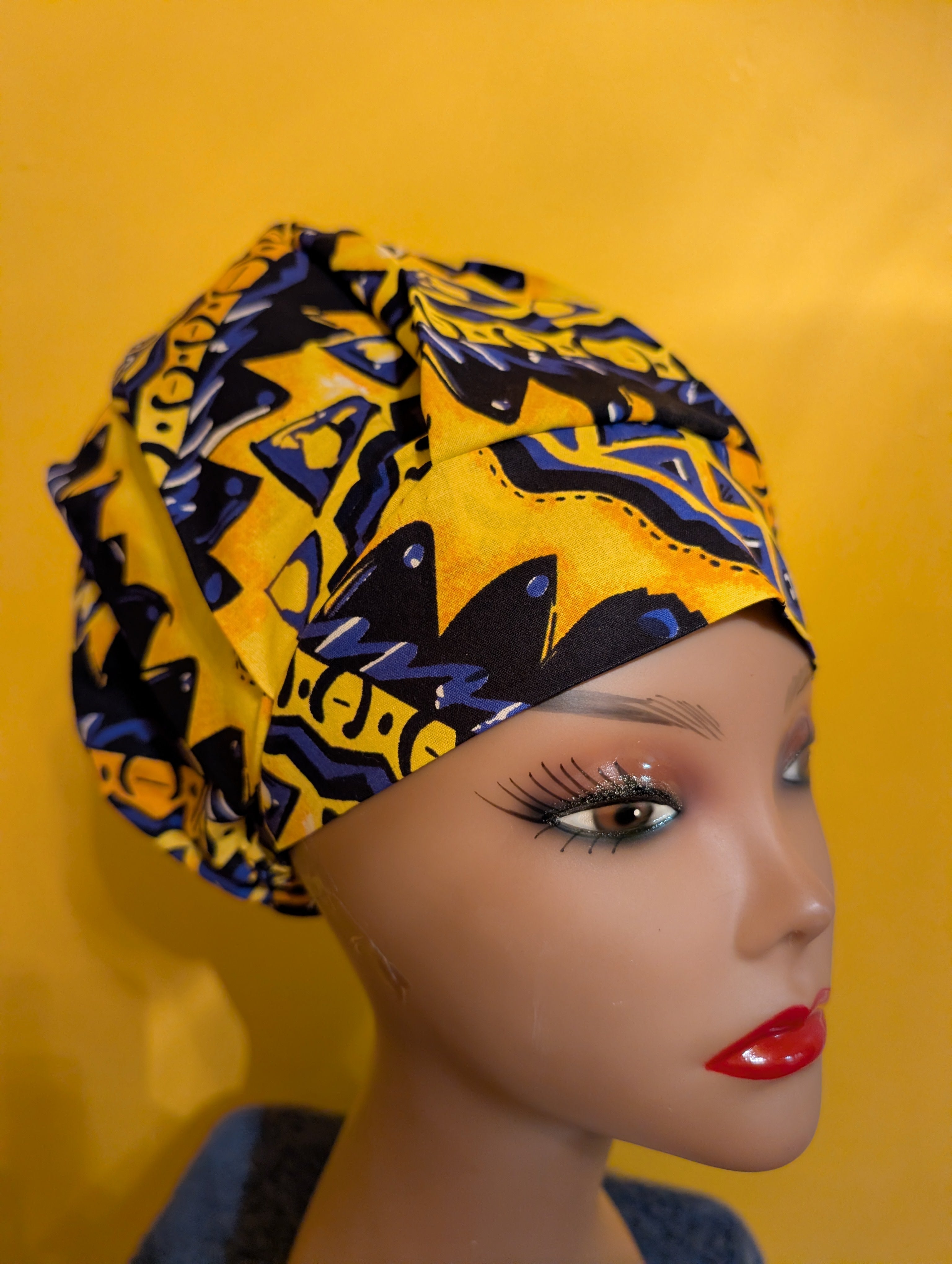 Yellow/Blue Satin lined Bouffant Style Hat