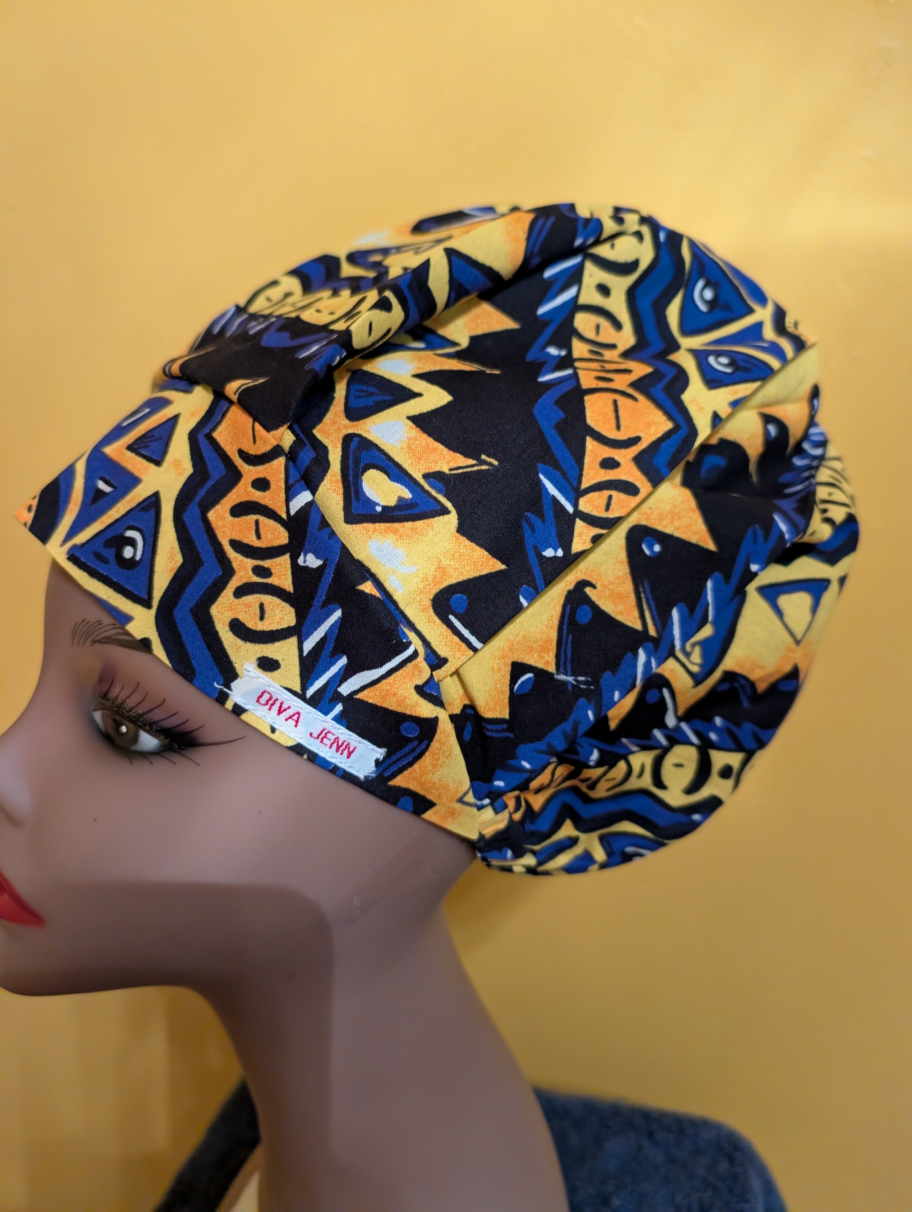 Yellow/Blue Satin lined Bouffant Style Hat