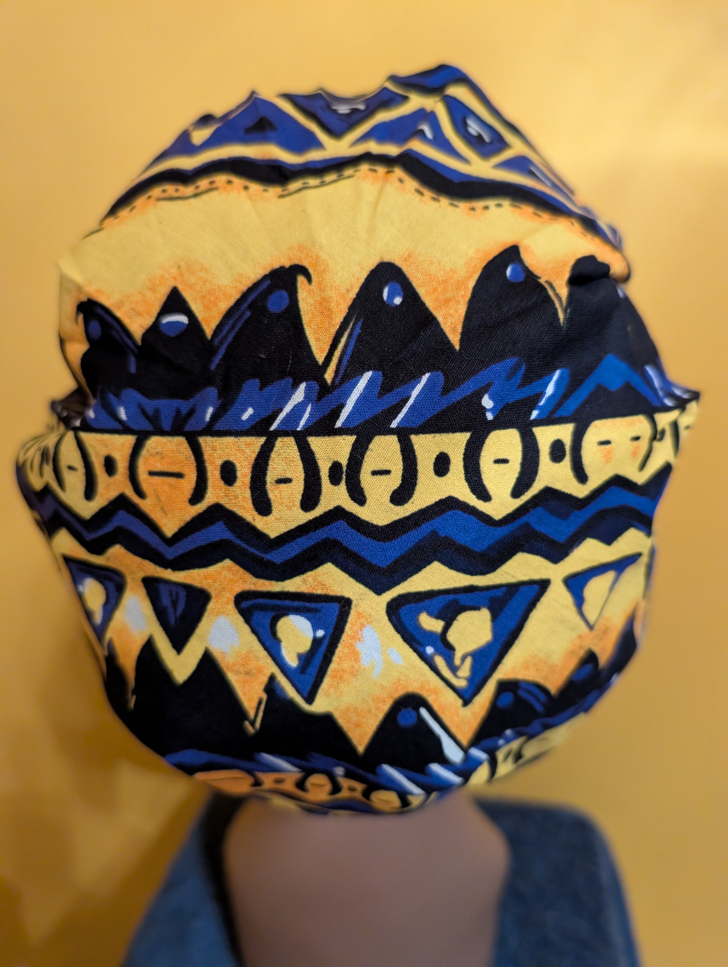 Yellow/Blue Satin lined Bouffant Style Hat