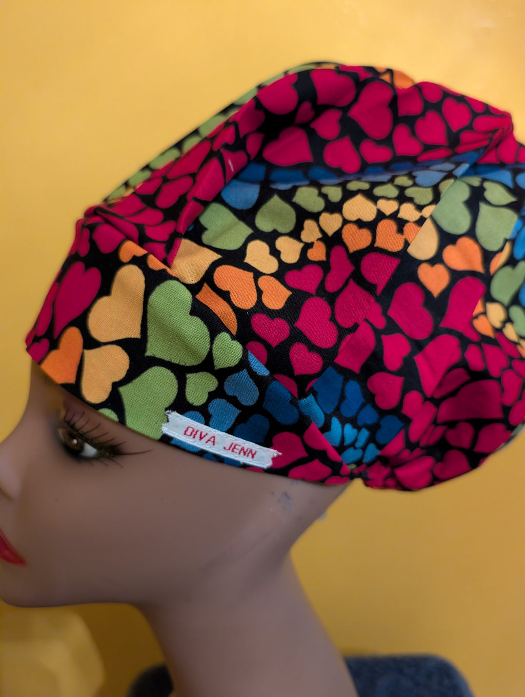 Blue/Red/Yellow/Orange/Black Heart Themed Satin Lined Bouffant Style Hat