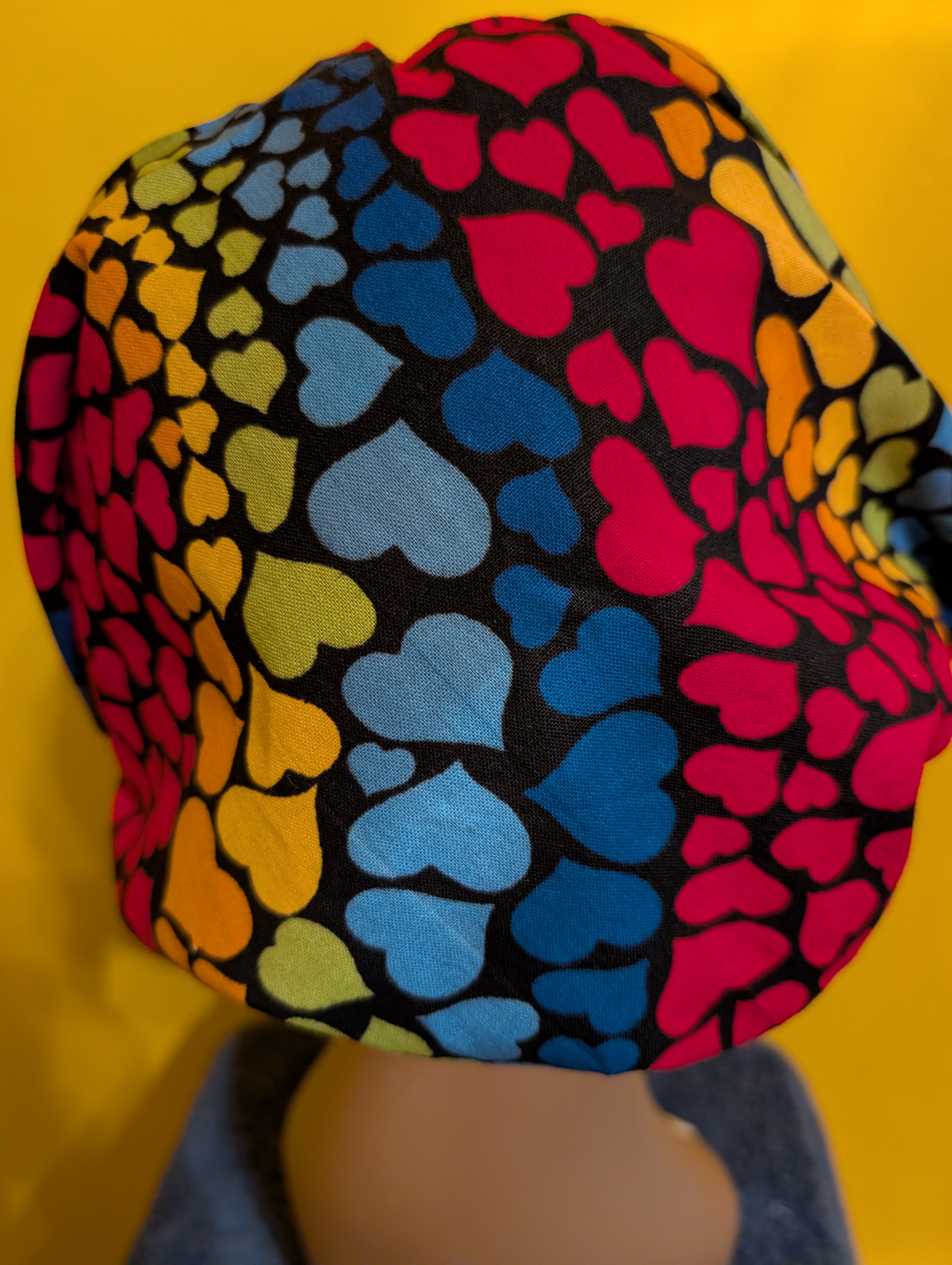 Blue/Red/Yellow/Orange/Black Heart Themed Satin Lined Bouffant Style Hat