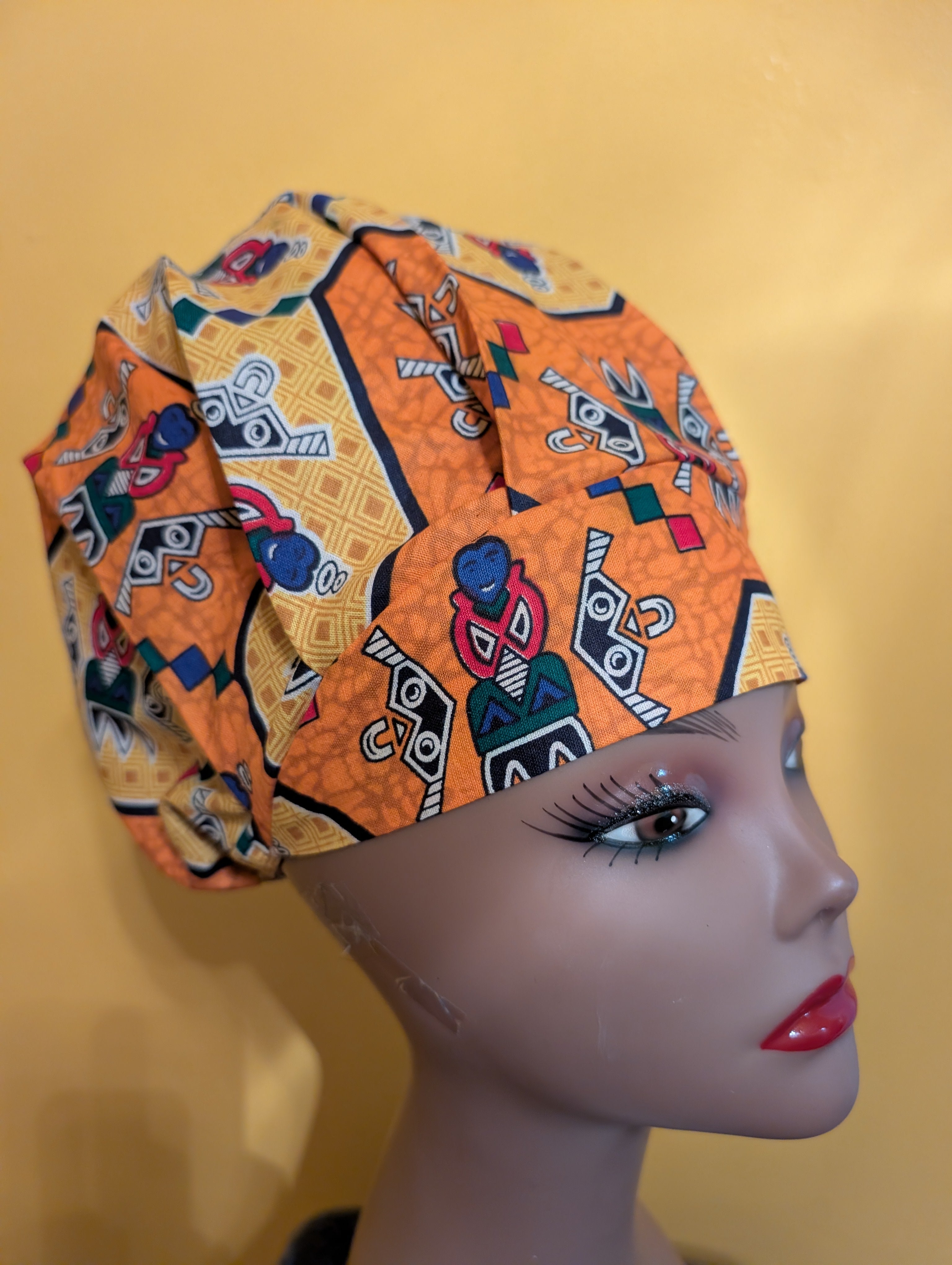 Orange/Gold Satin Lined Bouffant Style Hat