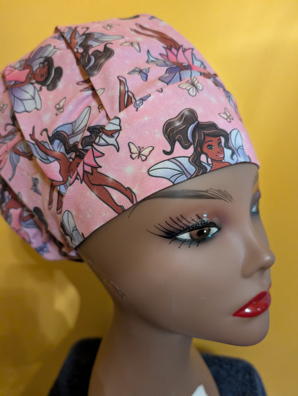 Pink/Purple African American Fairy Themed Satin Lined Bouffant Style Hat