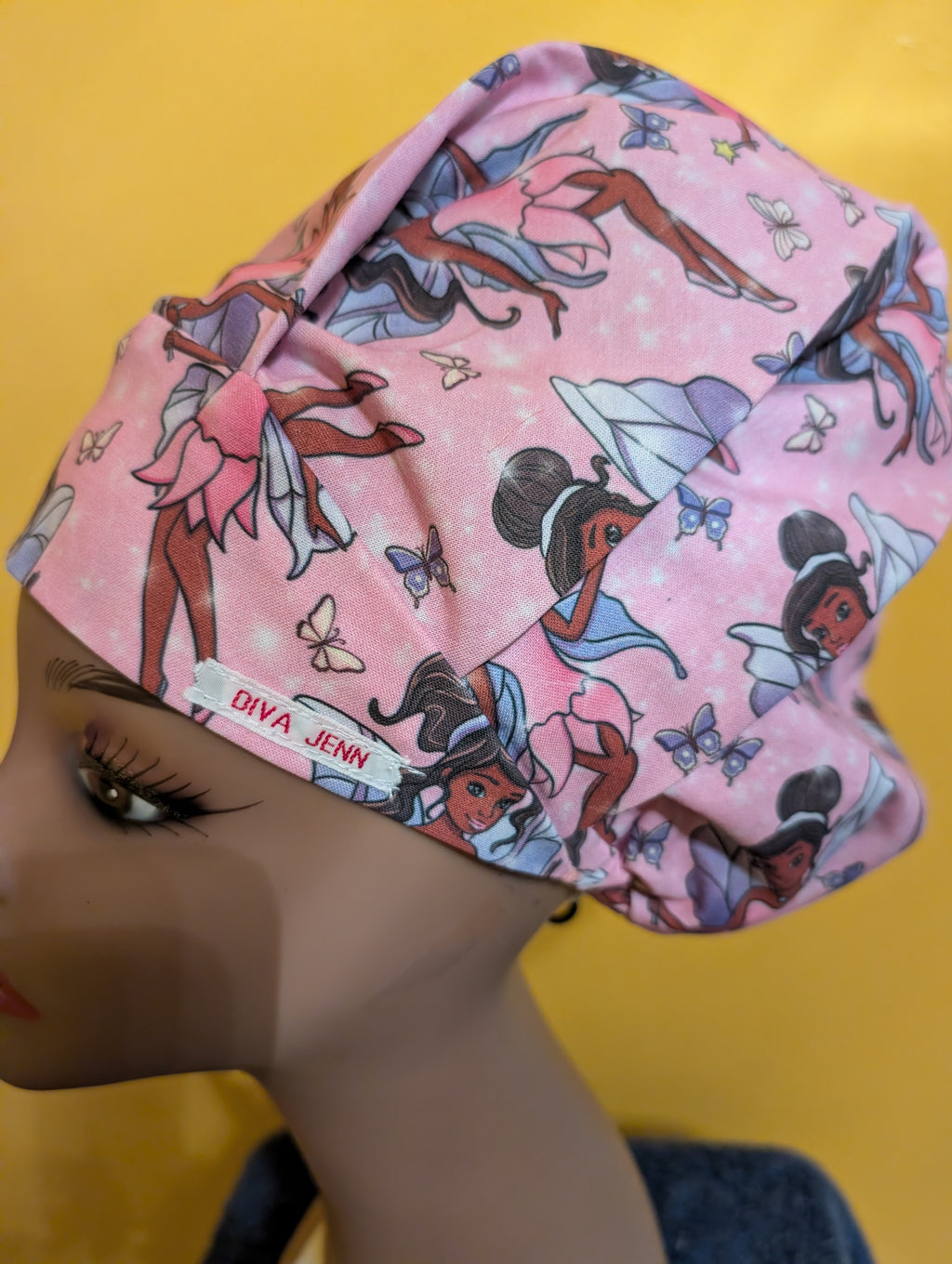 Pink/Purple African American Fairy Themed Satin Lined Bouffant Style Hat