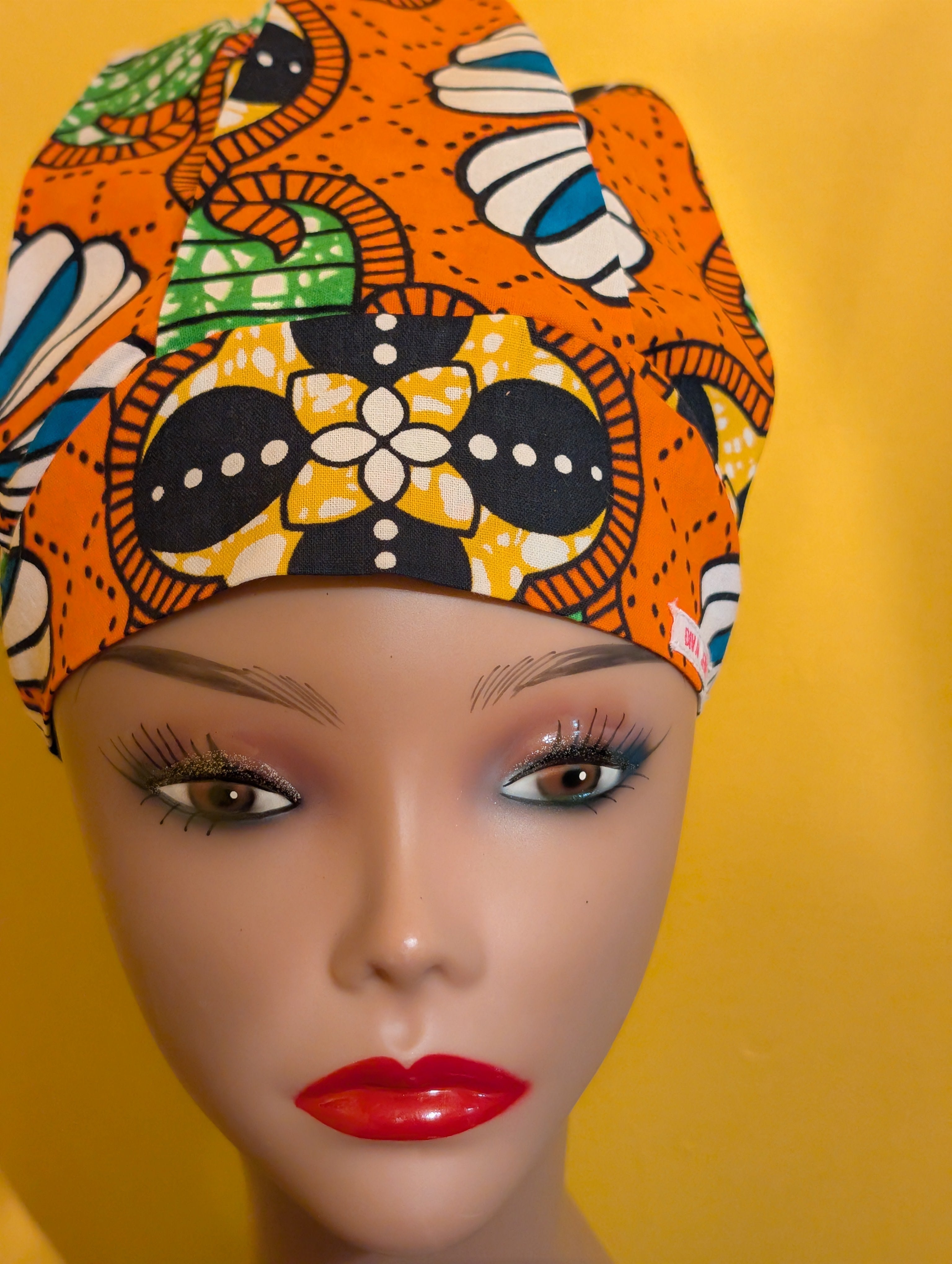 Orange/Blue/White Satin Lined Bouffant Style Hat