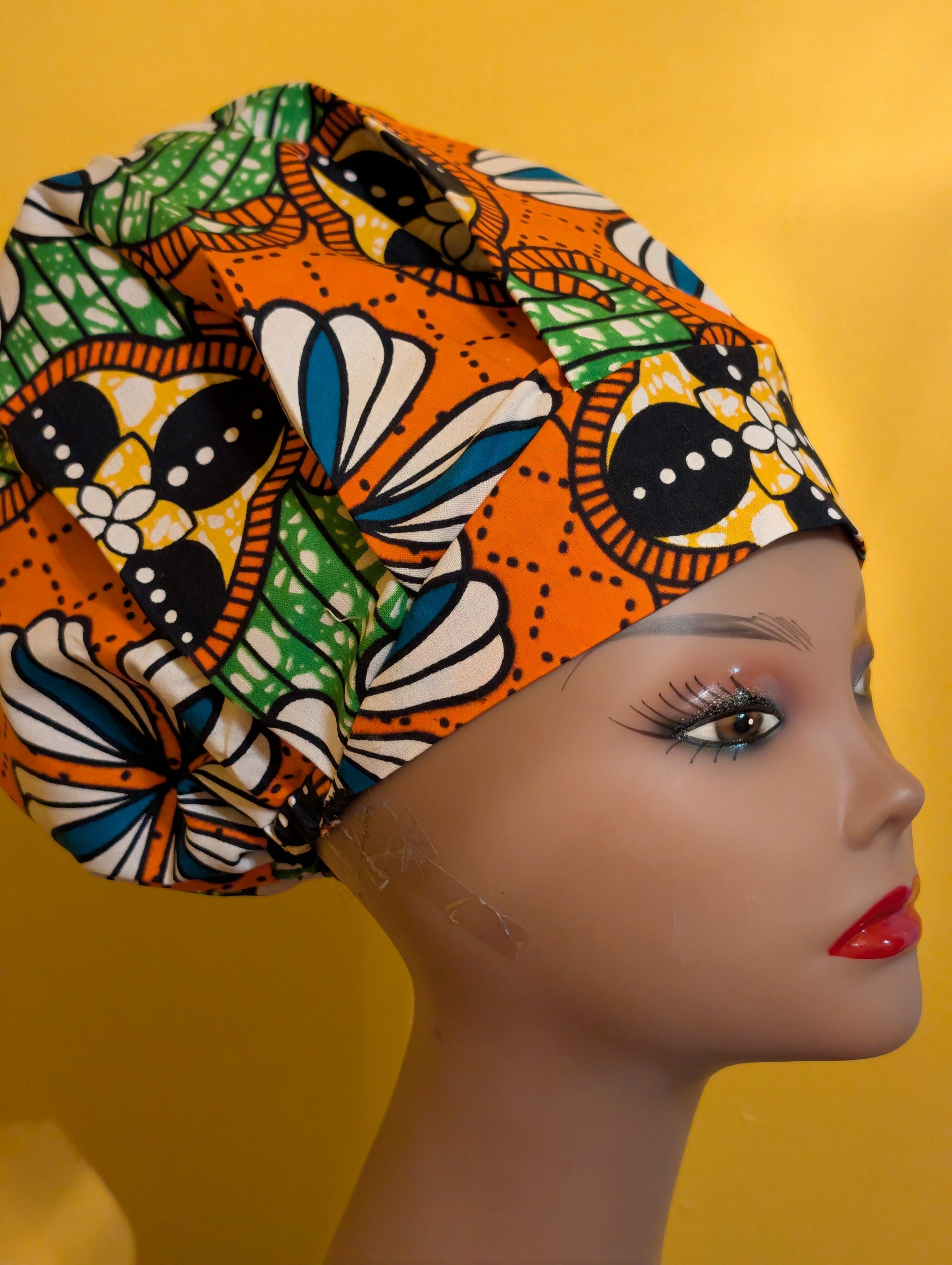 Orange/Blue/White Satin Lined Bouffant Style Hat