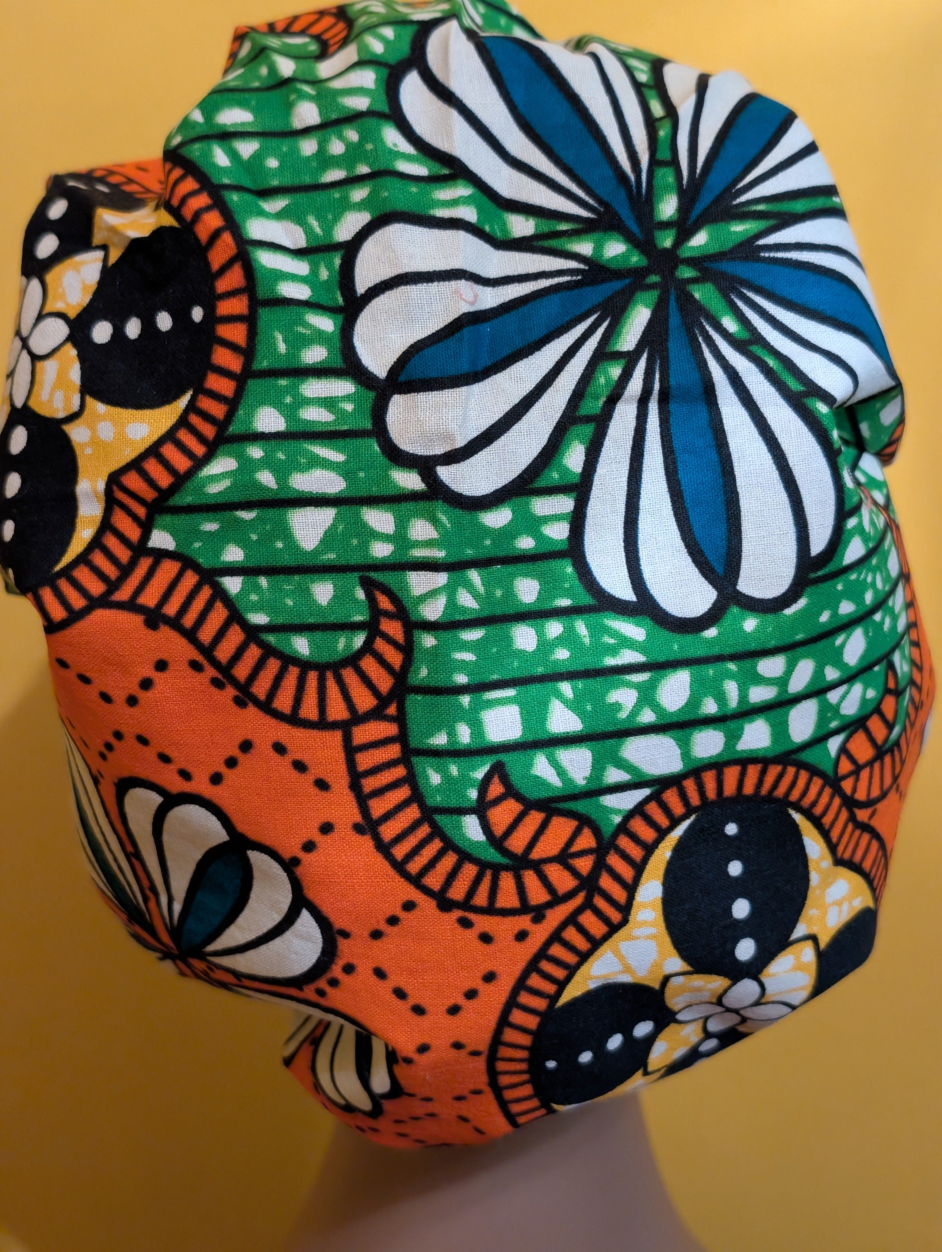 Orange/Blue/White Satin Lined Bouffant Style Hat