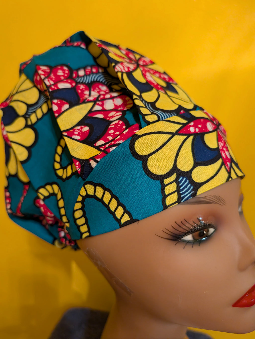 Green/Yellow Satin Lined Bouffant Style Hat