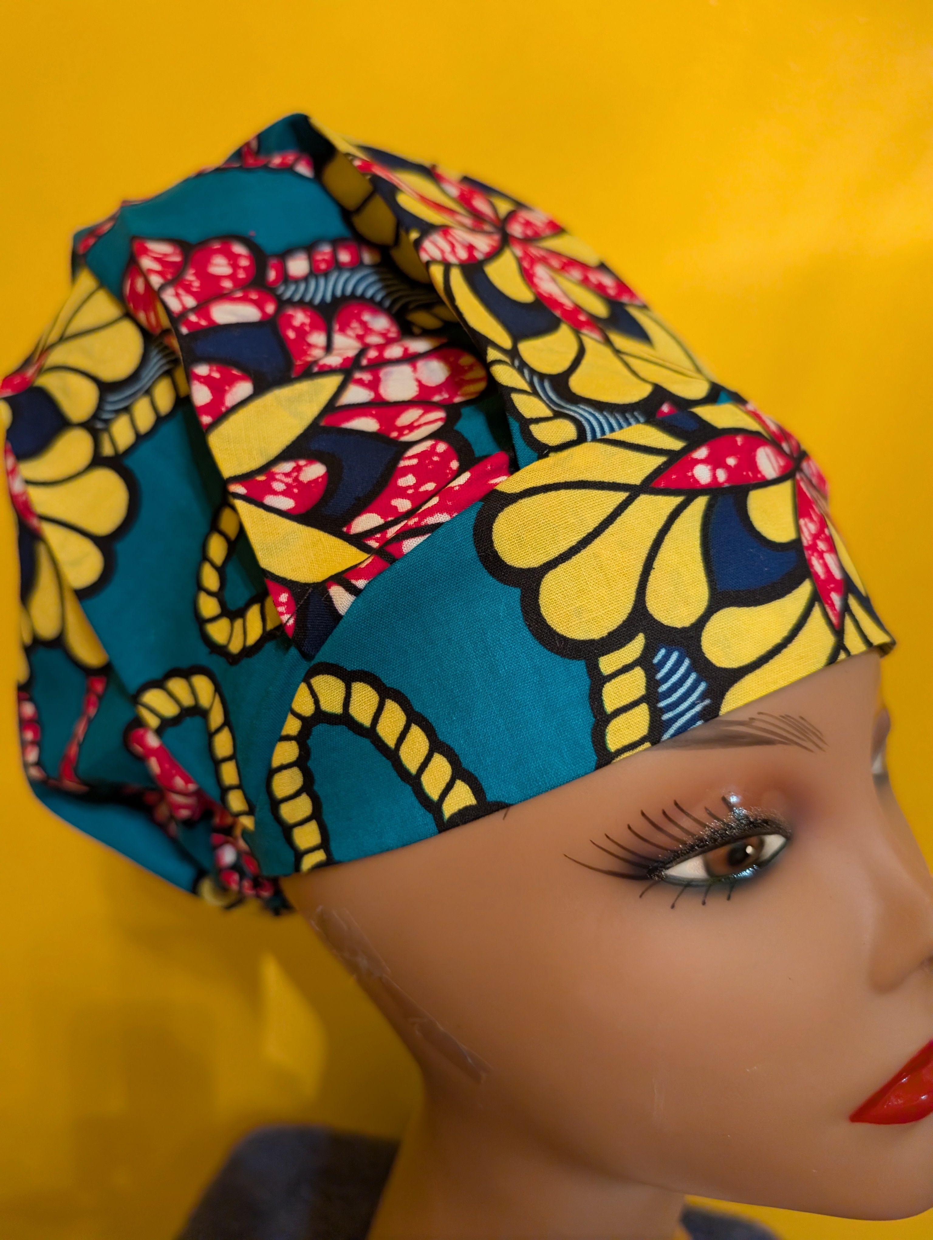 Green/Yellow Satin Lined Bouffant Style Hat