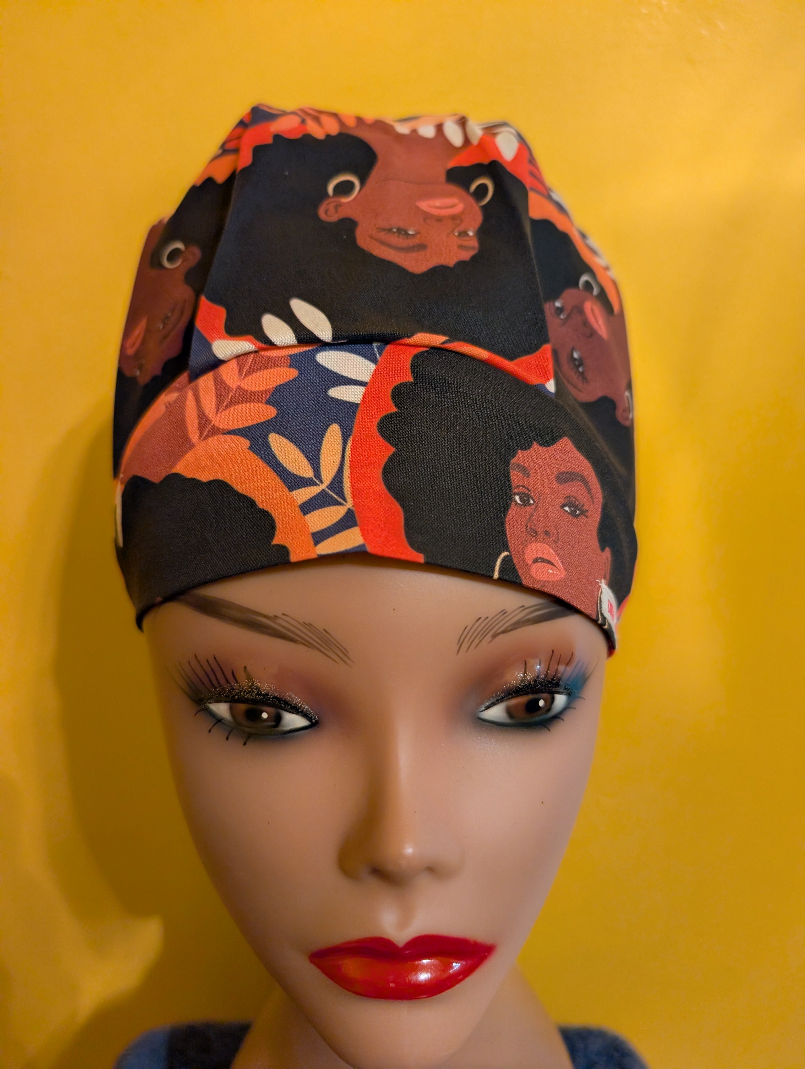 Brown/Black African American Female Themed Satin Lined Bouffant Style Hat