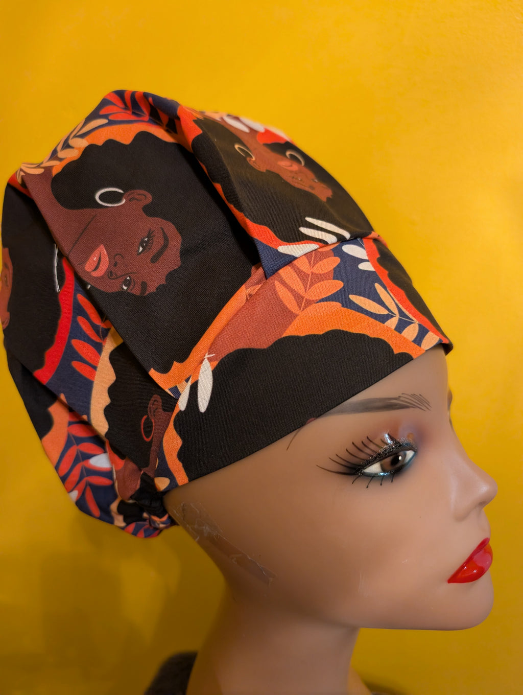 Brown/Black African American Female Themed Satin Lined Bouffant Style Hat