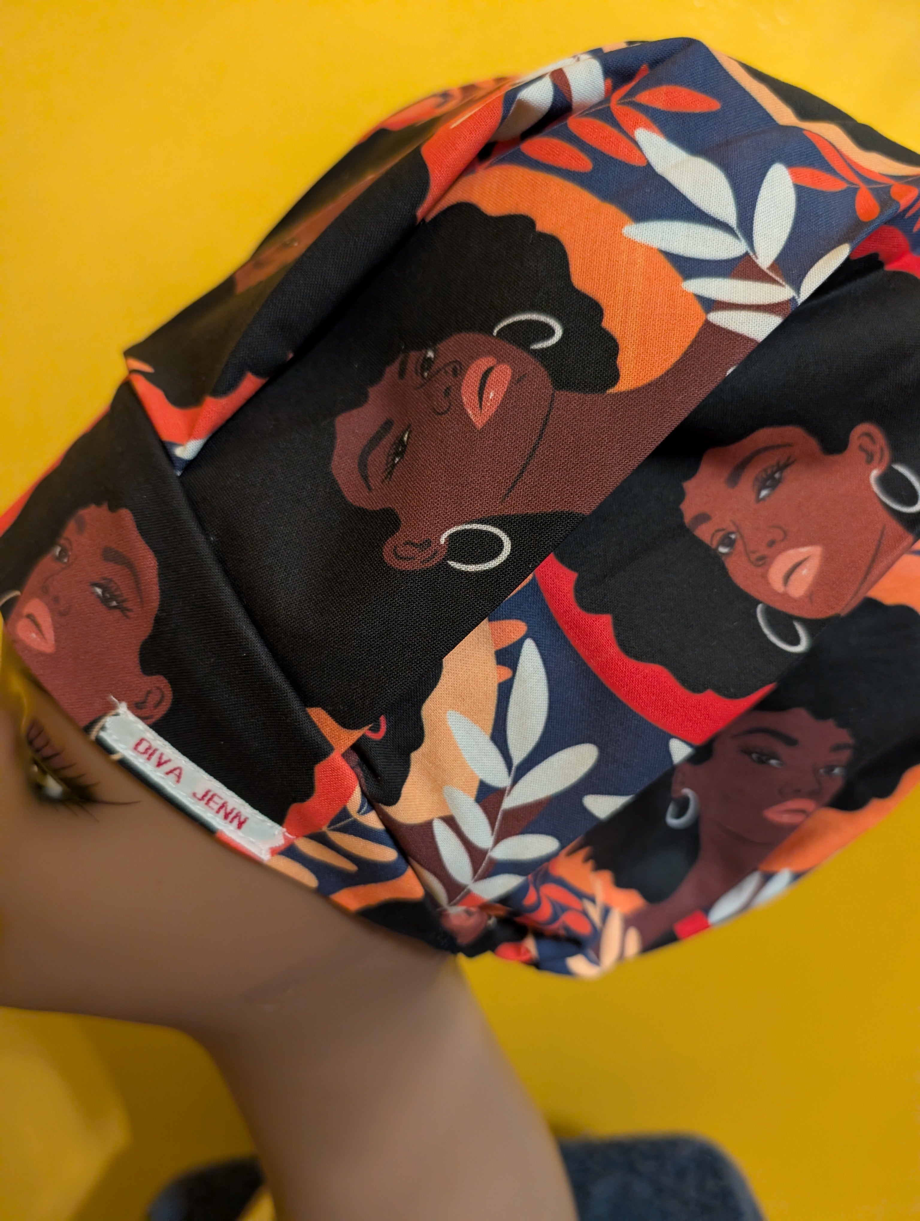 Brown/Black African American Female Themed Satin Lined Bouffant Style Hat