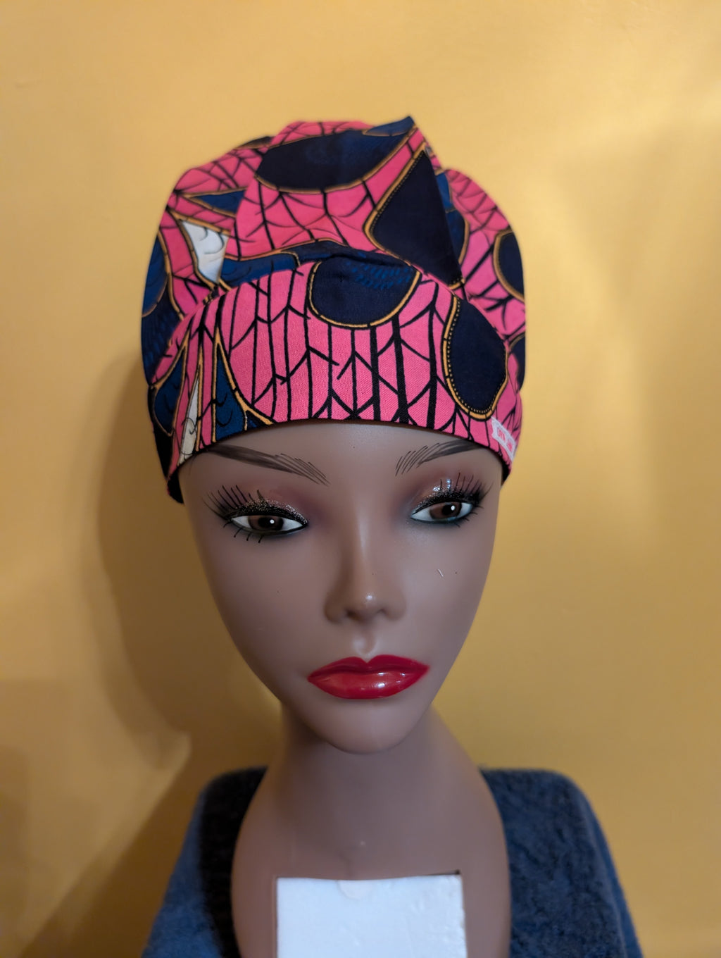 Pink/Blue/White Satin Lined Bouffant Style Hat