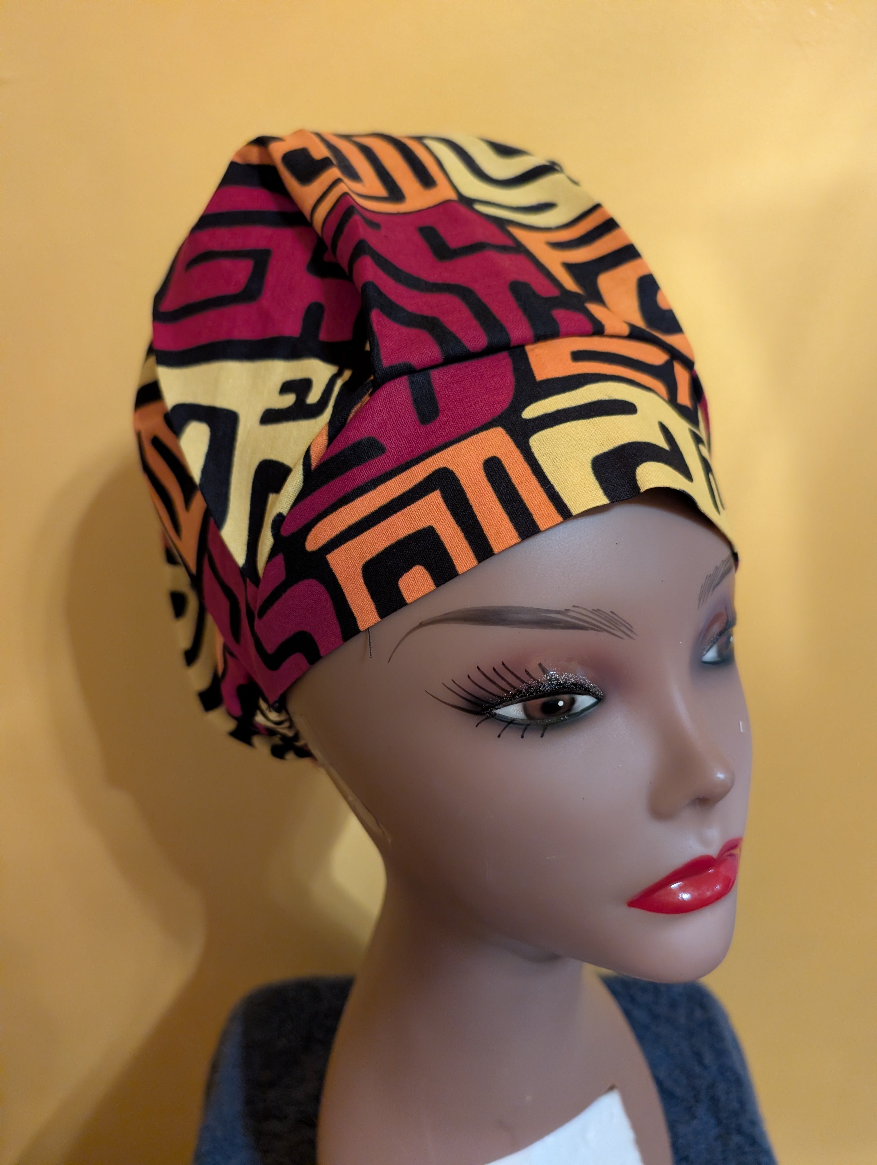 Orange/Yellow/Black Satin Lined Bouffant Style Hat