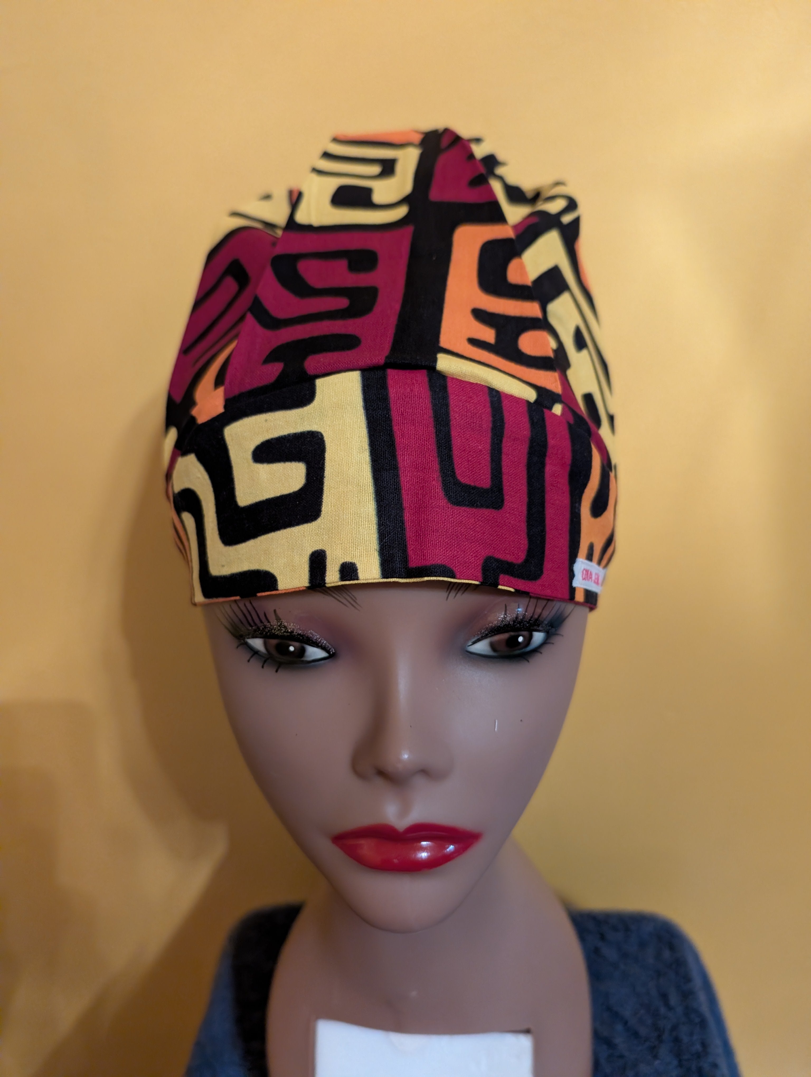 Orange/Yellow/Black Satin Lined Bouffant Style Hat