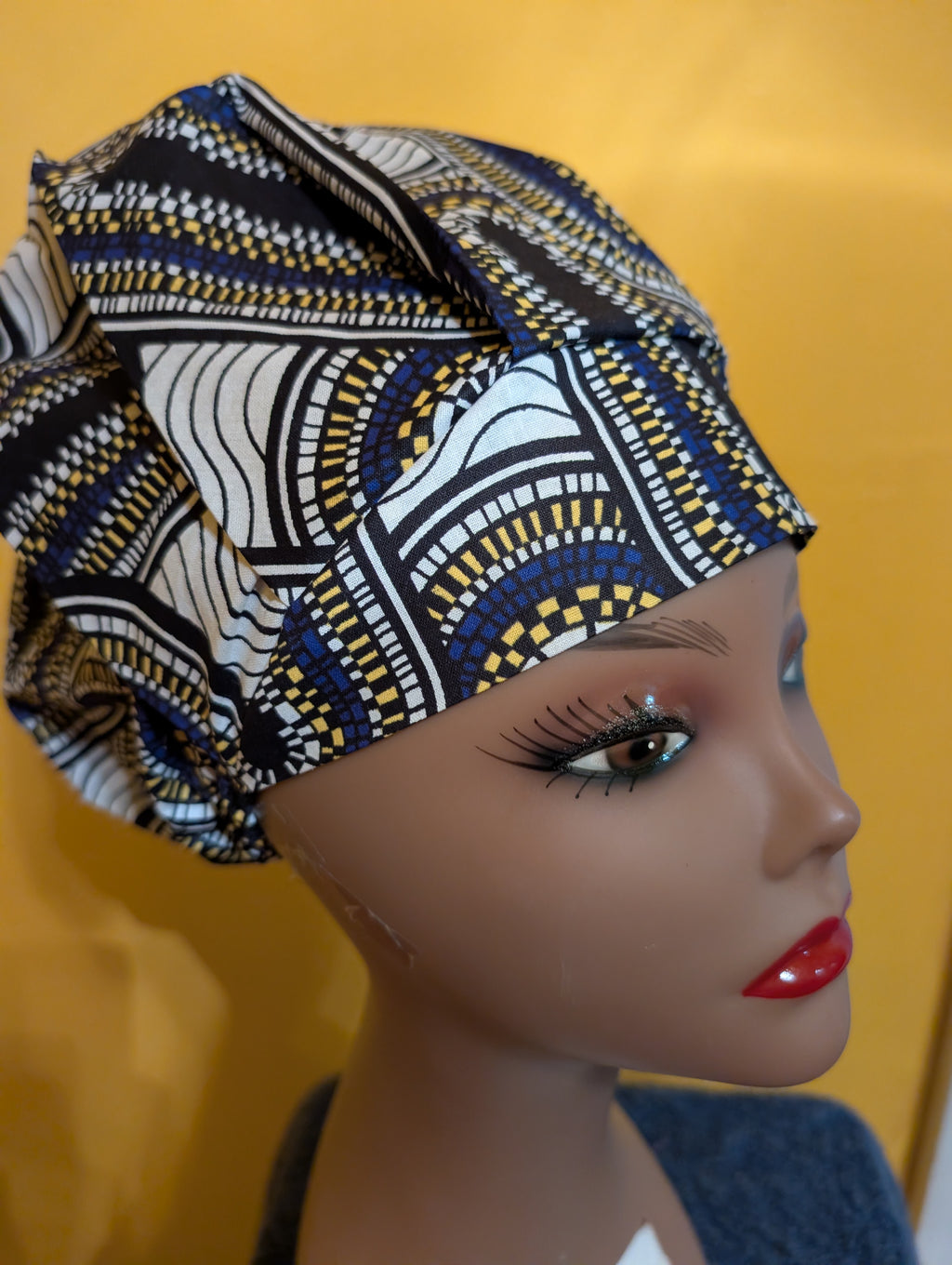 Blue/Black/White Satin Lined Bouffant Style Hat