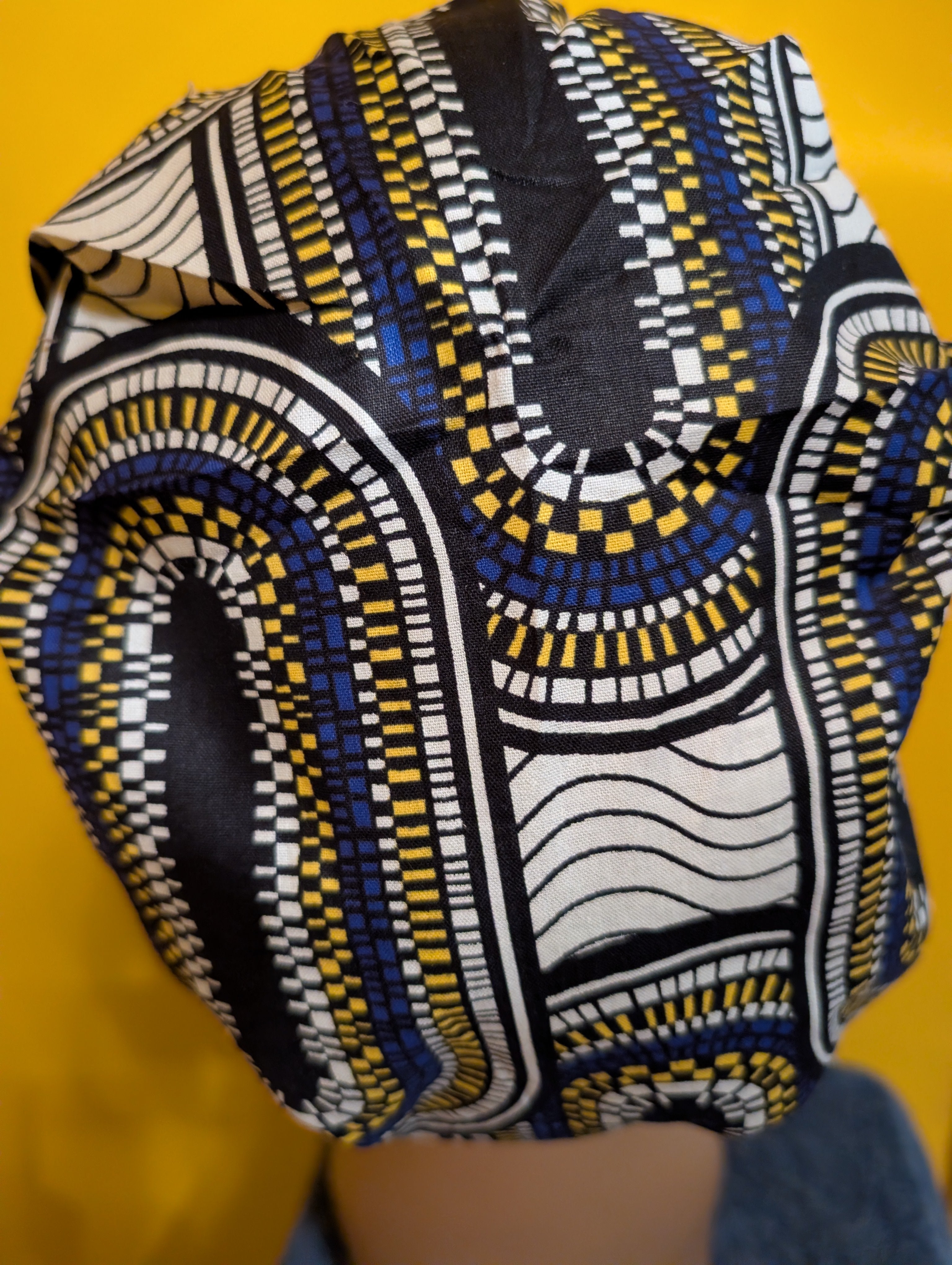 Blue/Black/White Satin Lined Bouffant Style Hat