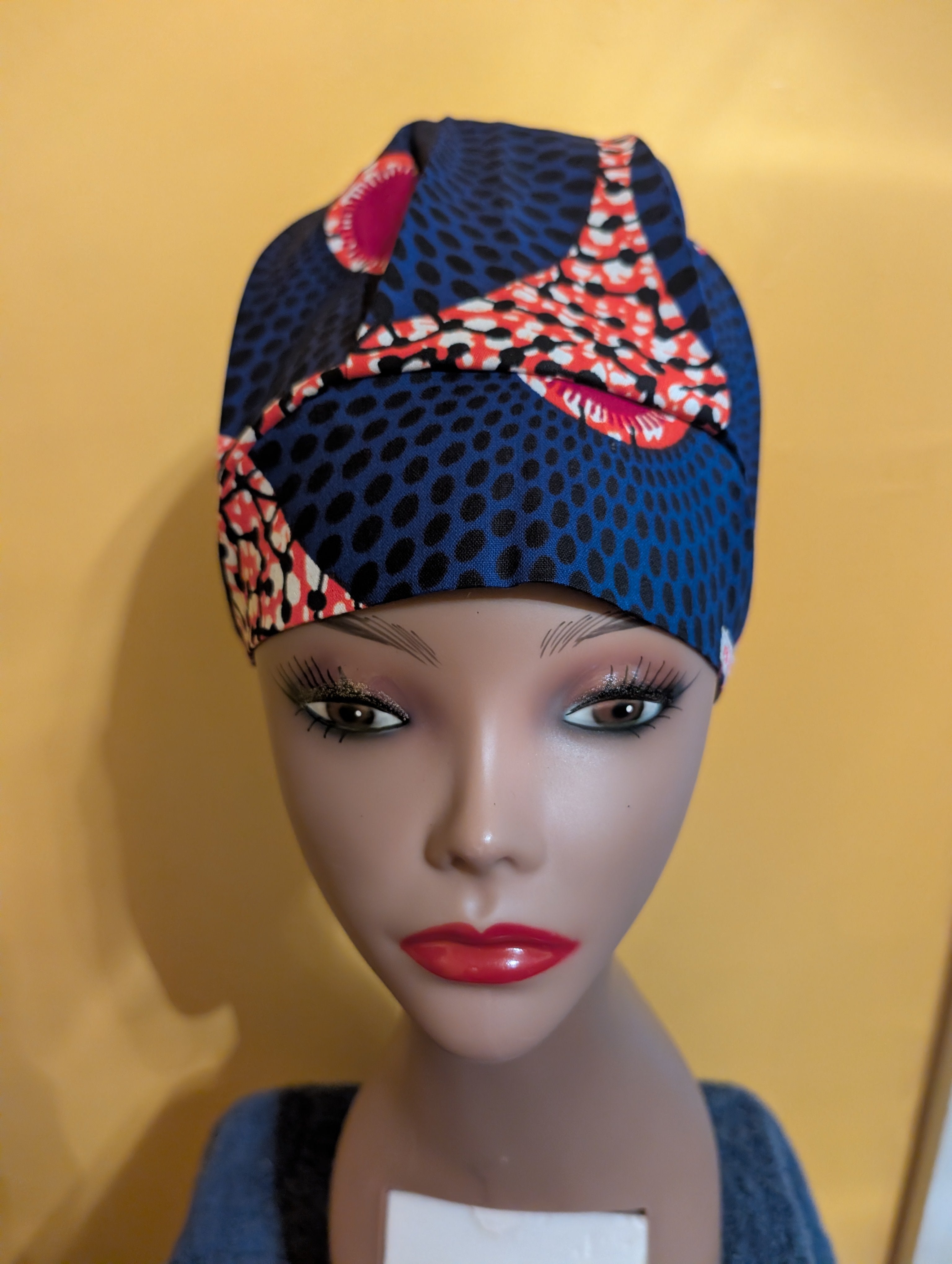 Orange/Blue/White Satin Lined Bouffant Style Hat
