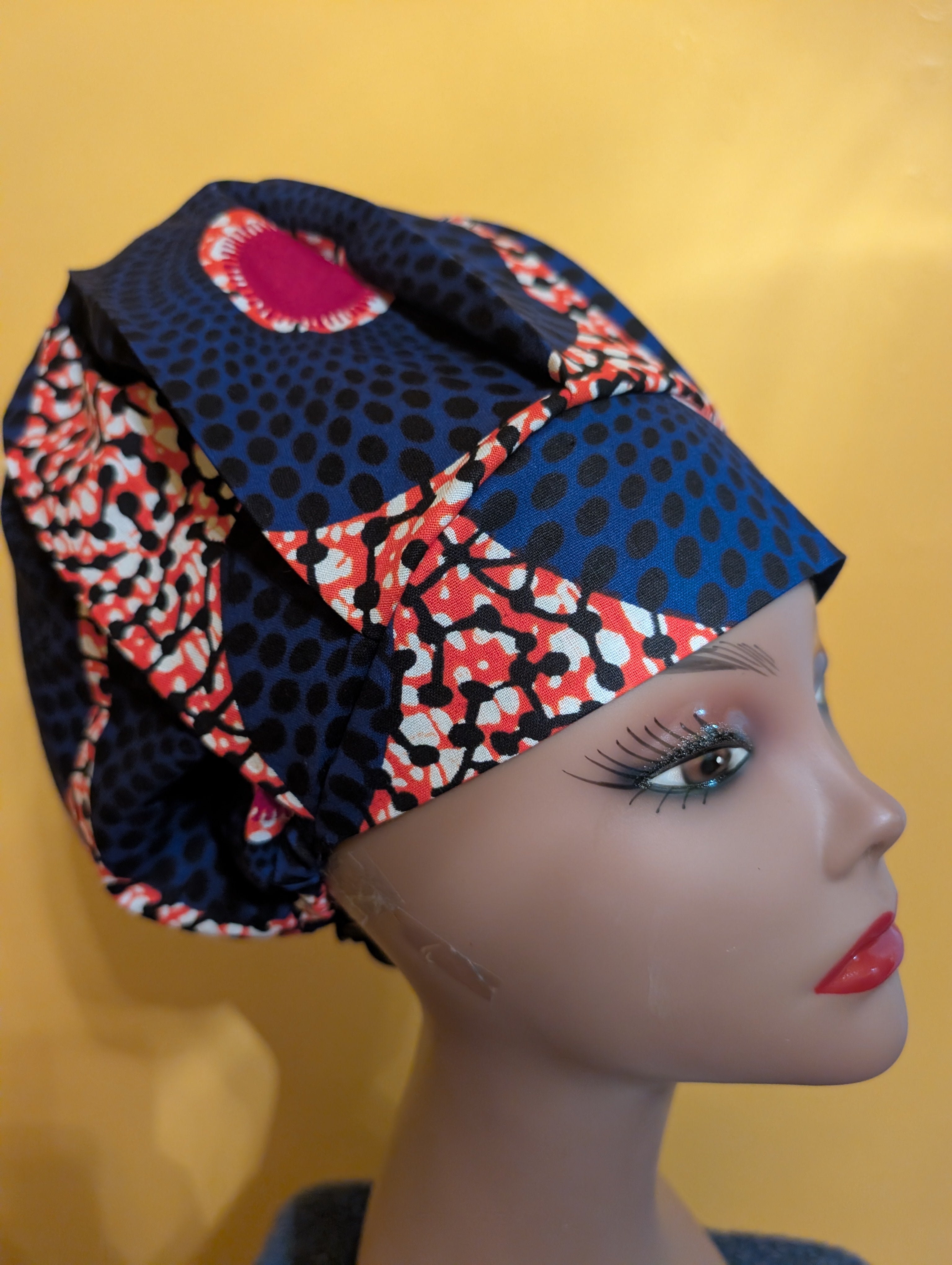 Orange/Blue/White Satin Lined Bouffant Style Hat