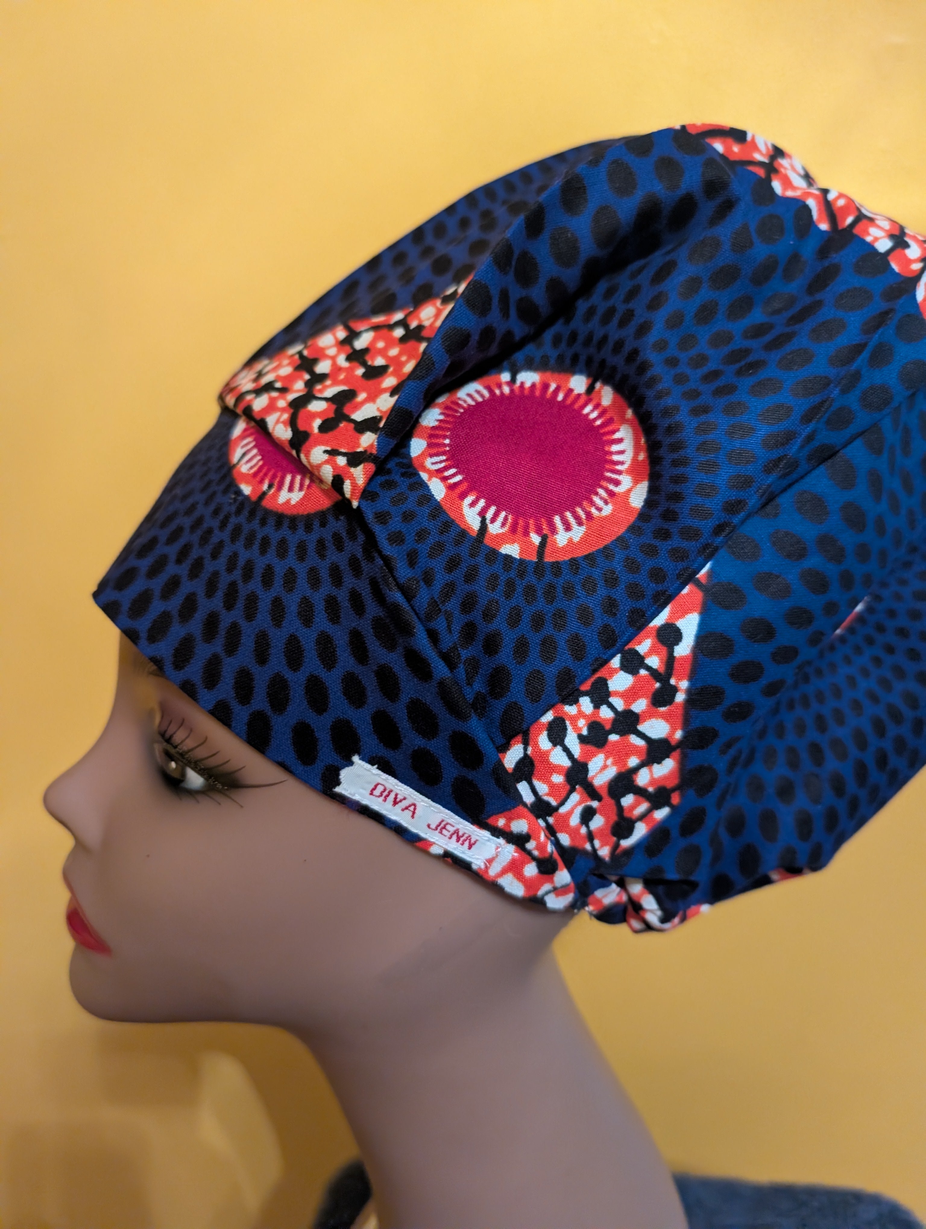 Orange/Blue/White Satin Lined Bouffant Style Hat