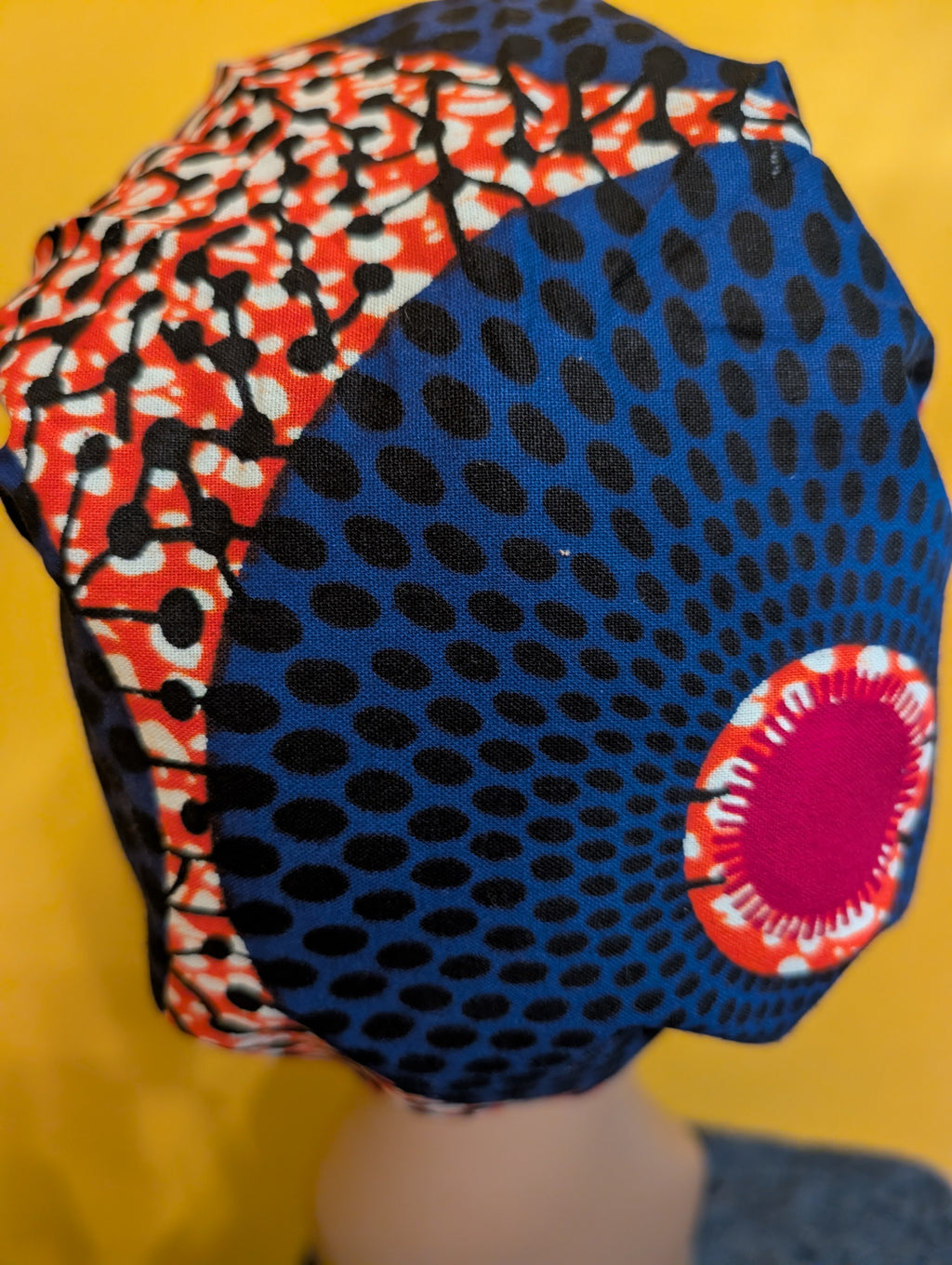 Orange/Blue/White Satin Lined Bouffant Style Hat