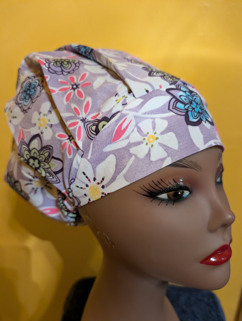 Lavender/Pink/White Satin Lined Bouffant Style Hat