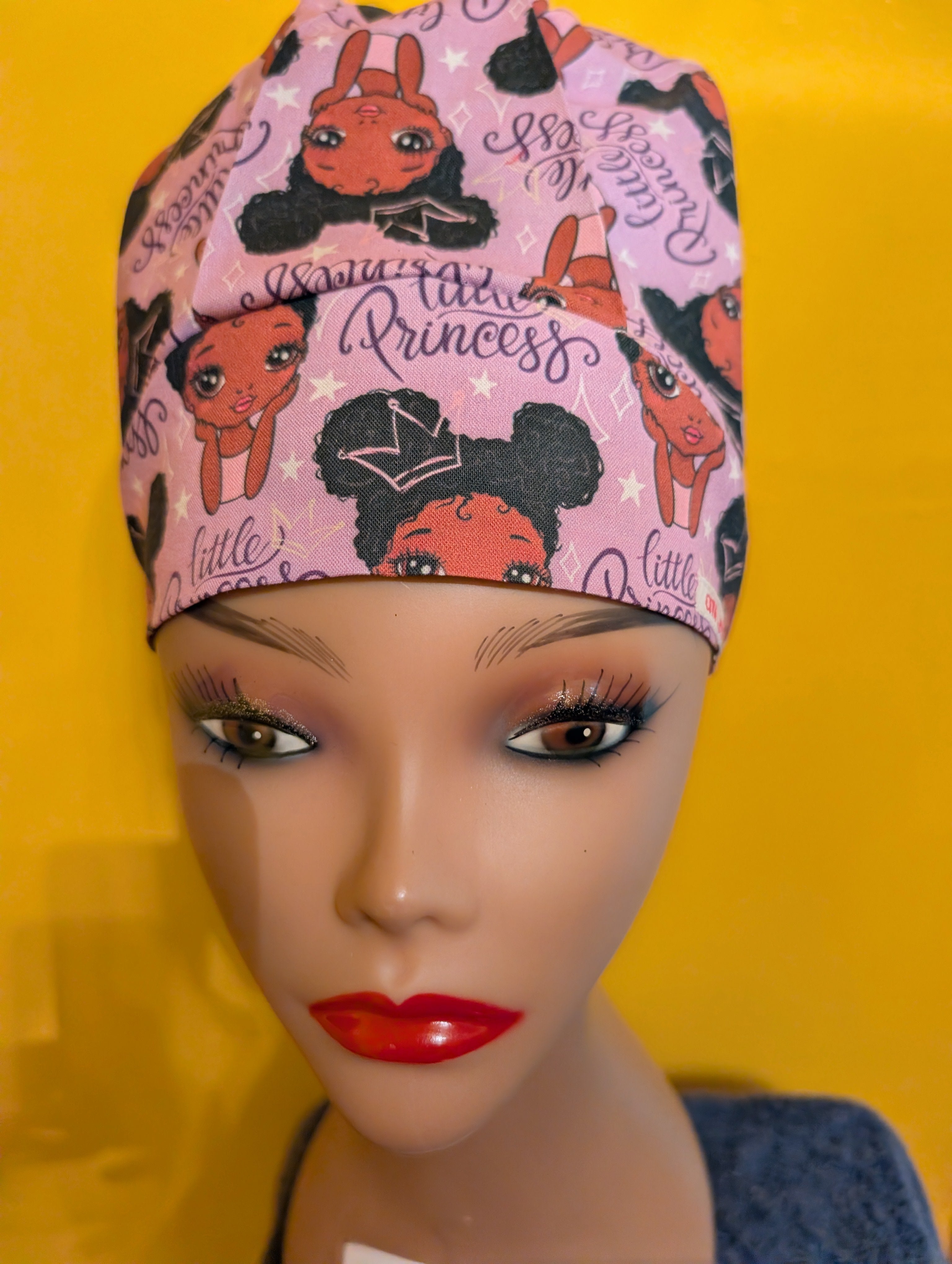 Purple/ Black African American Little Princess Themed Satin Lined Bouffant Style Hat