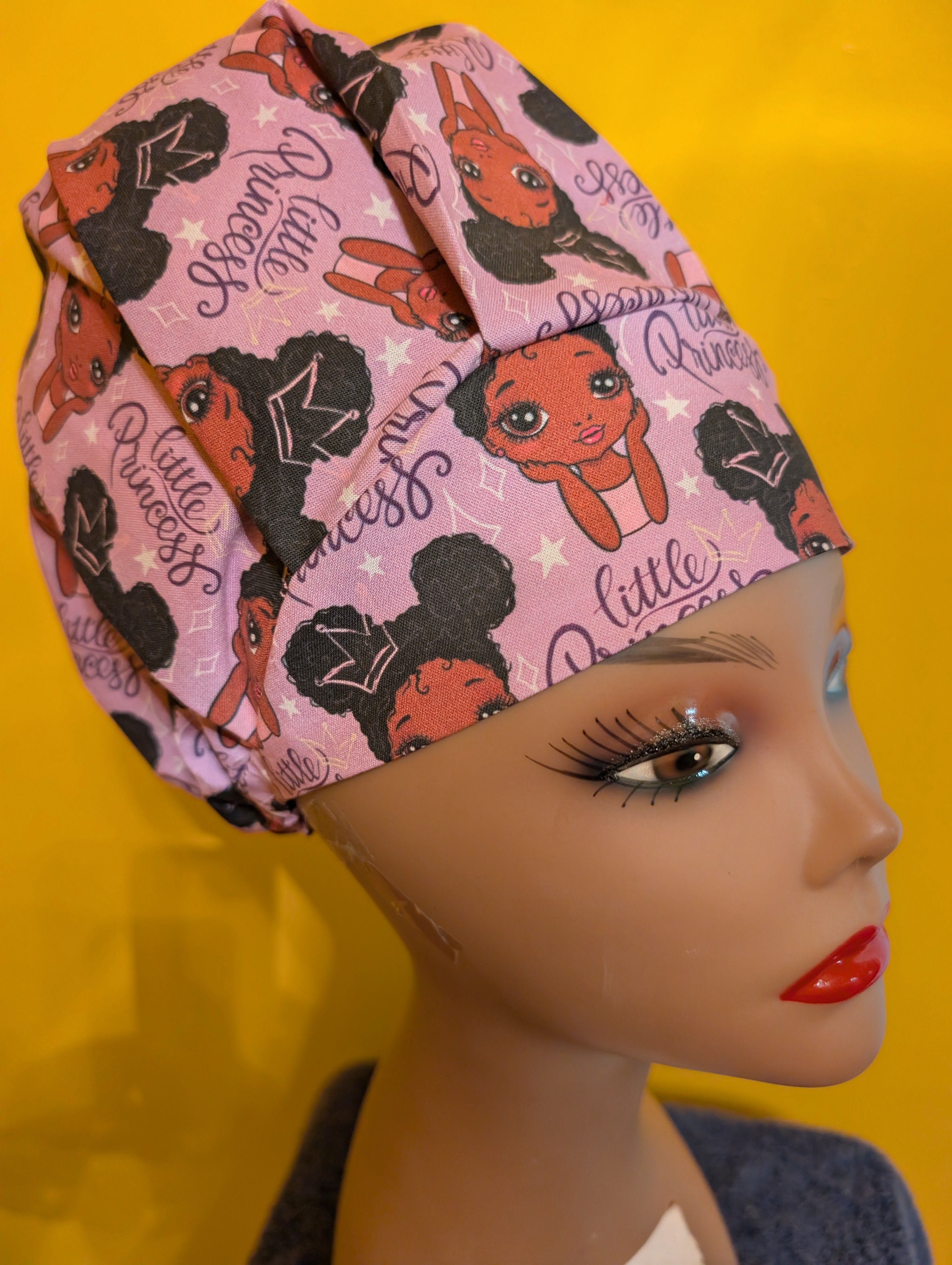 Purple/ Black African American Little Princess Themed Satin Lined Bouffant Style Hat