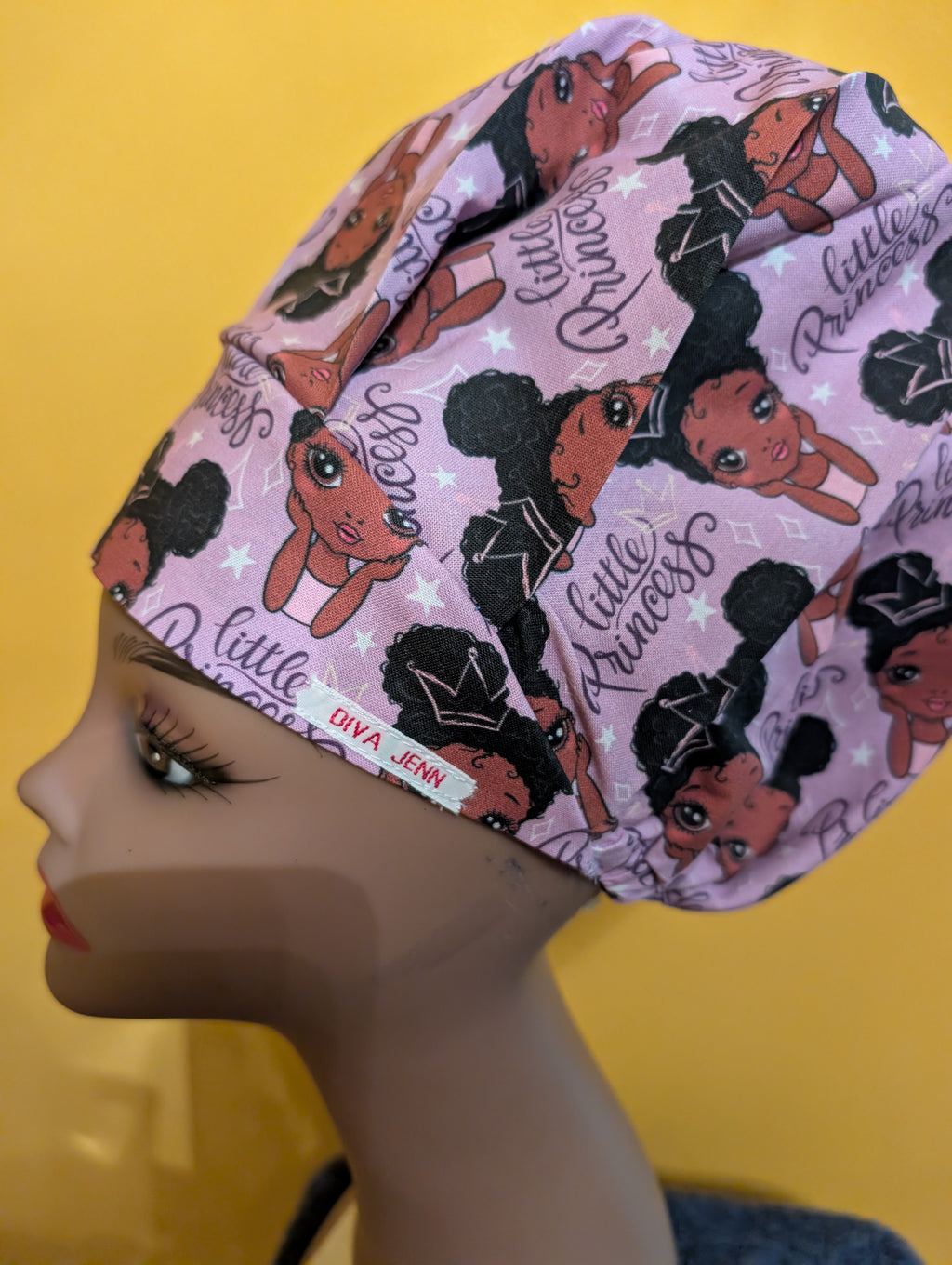 Purple/ Black African American Little Princess Themed Satin Lined Bouffant Style Hat