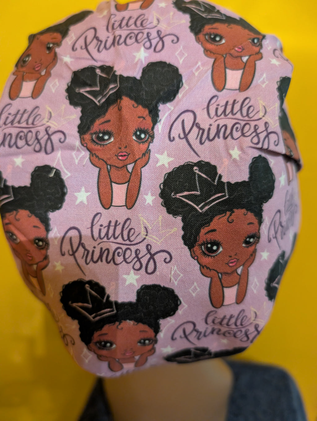 Purple/ Black African American Little Princess Themed Satin Lined Bouffant Style Hat