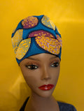 Blue/Yellow/Black Satin Lined Bouffant Style Hat