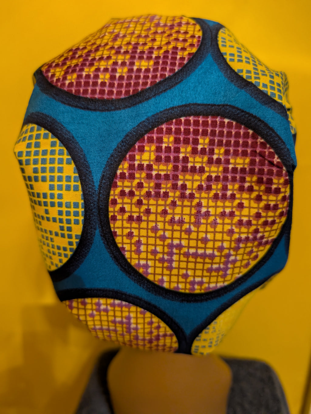 Blue/Yellow/Black Satin Lined Bouffant Style Hat