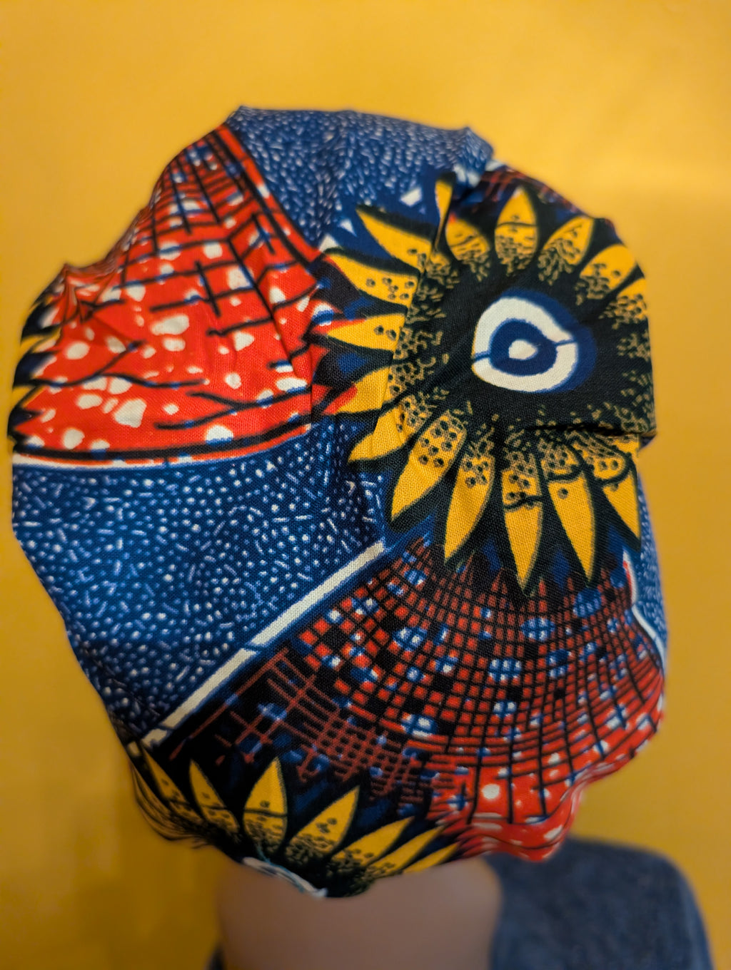 Blue/Orange/Black Satin Lined Bouffant Style Hat