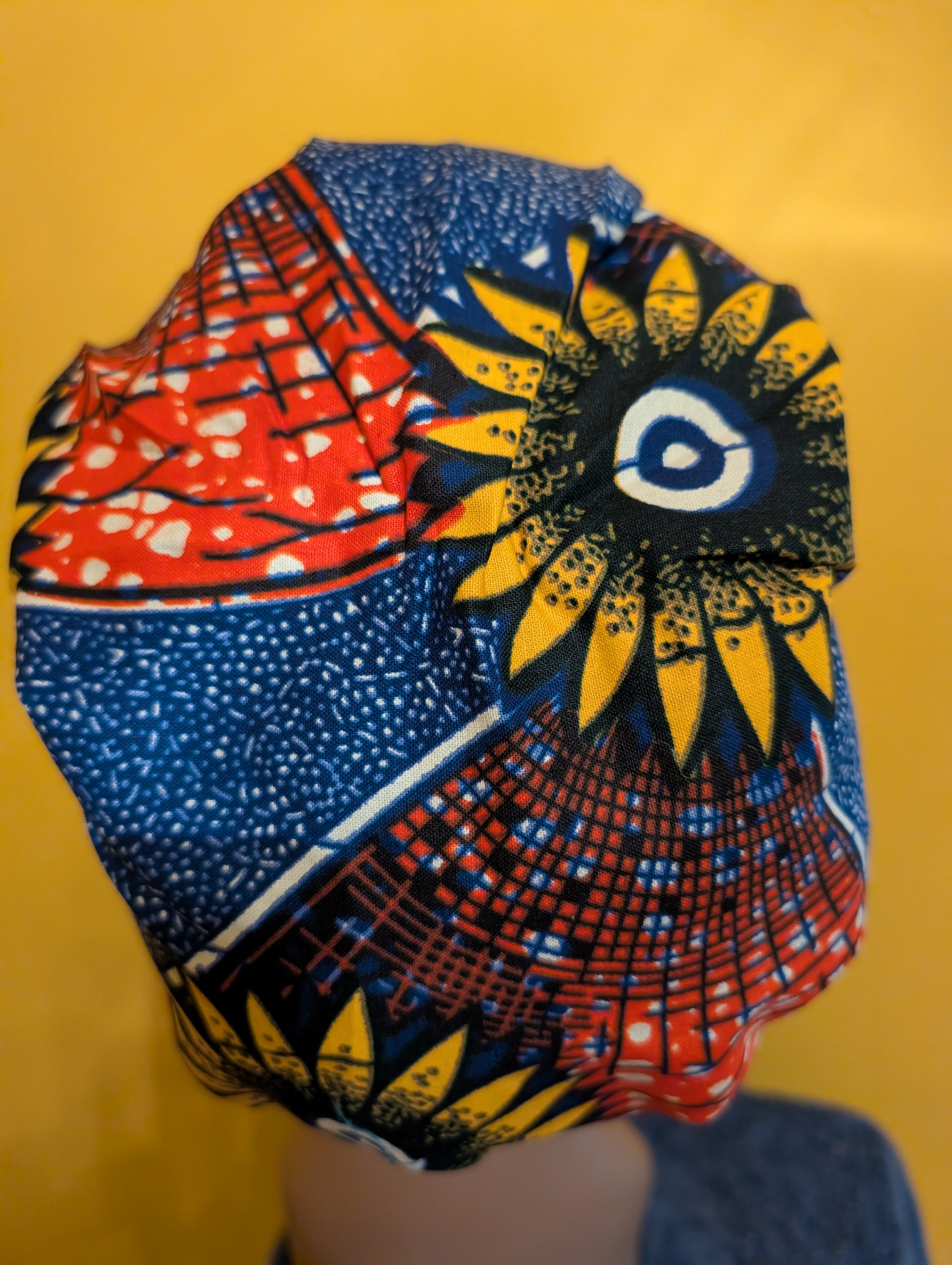 Blue/Orange/Black Satin Lined Bouffant Style Hat