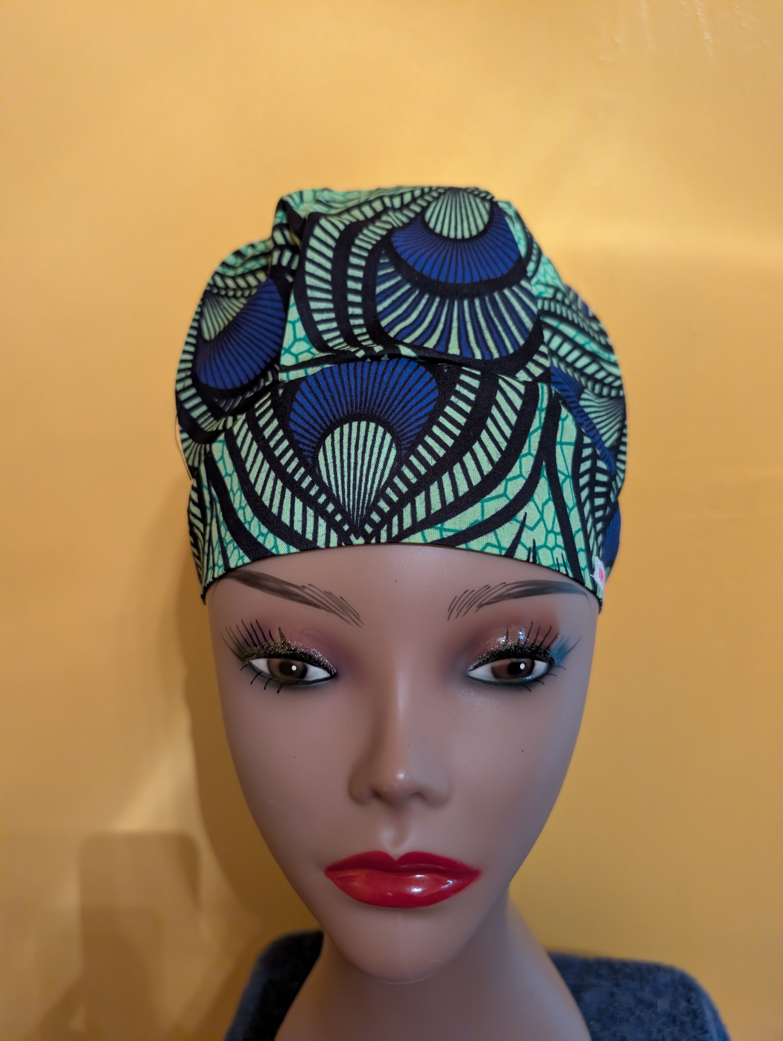 Blue/Green/Black Satin Lined Bouffant Style Hat