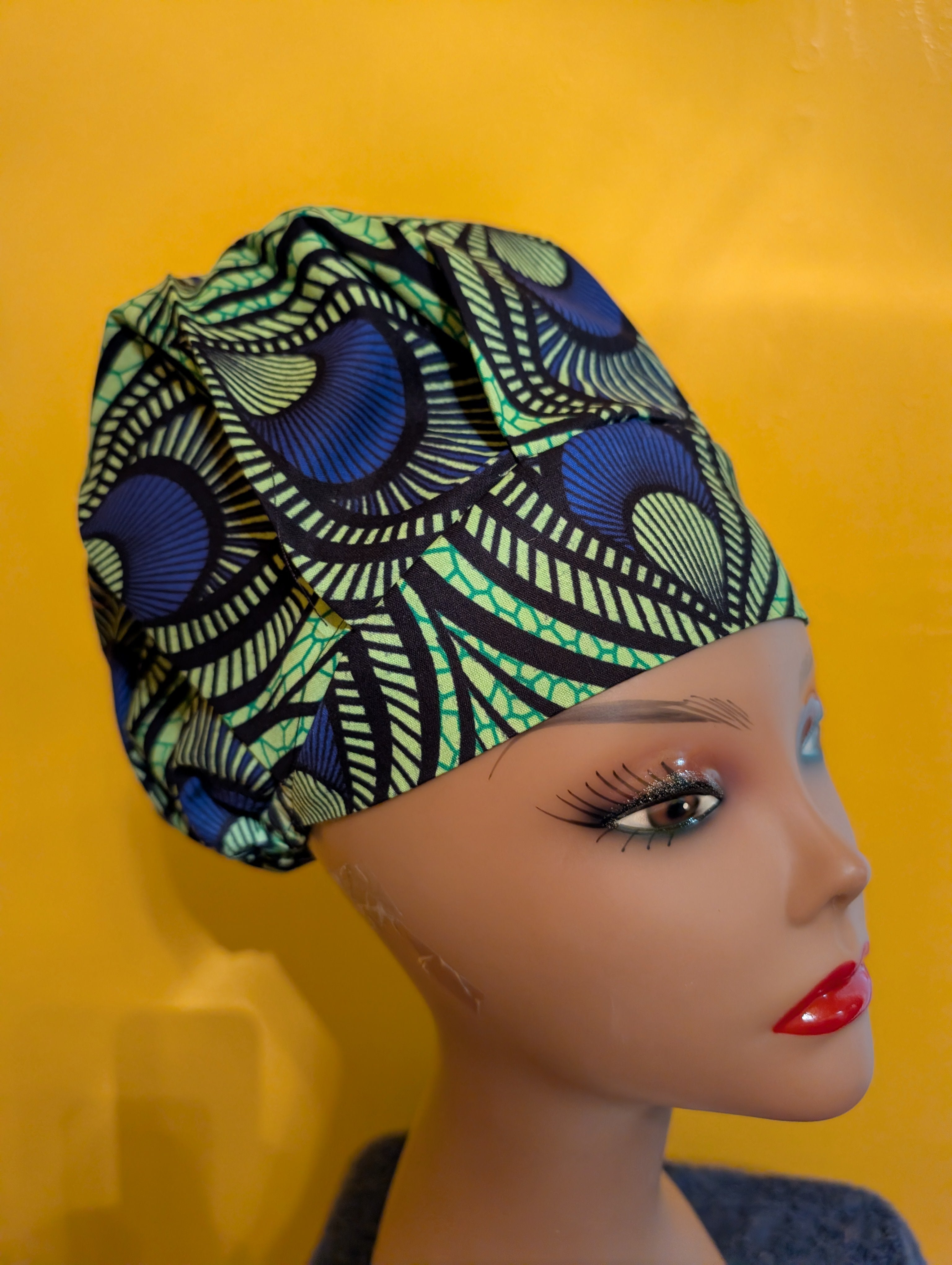 Blue/Green/Black Satin Lined Bouffant Style Hat