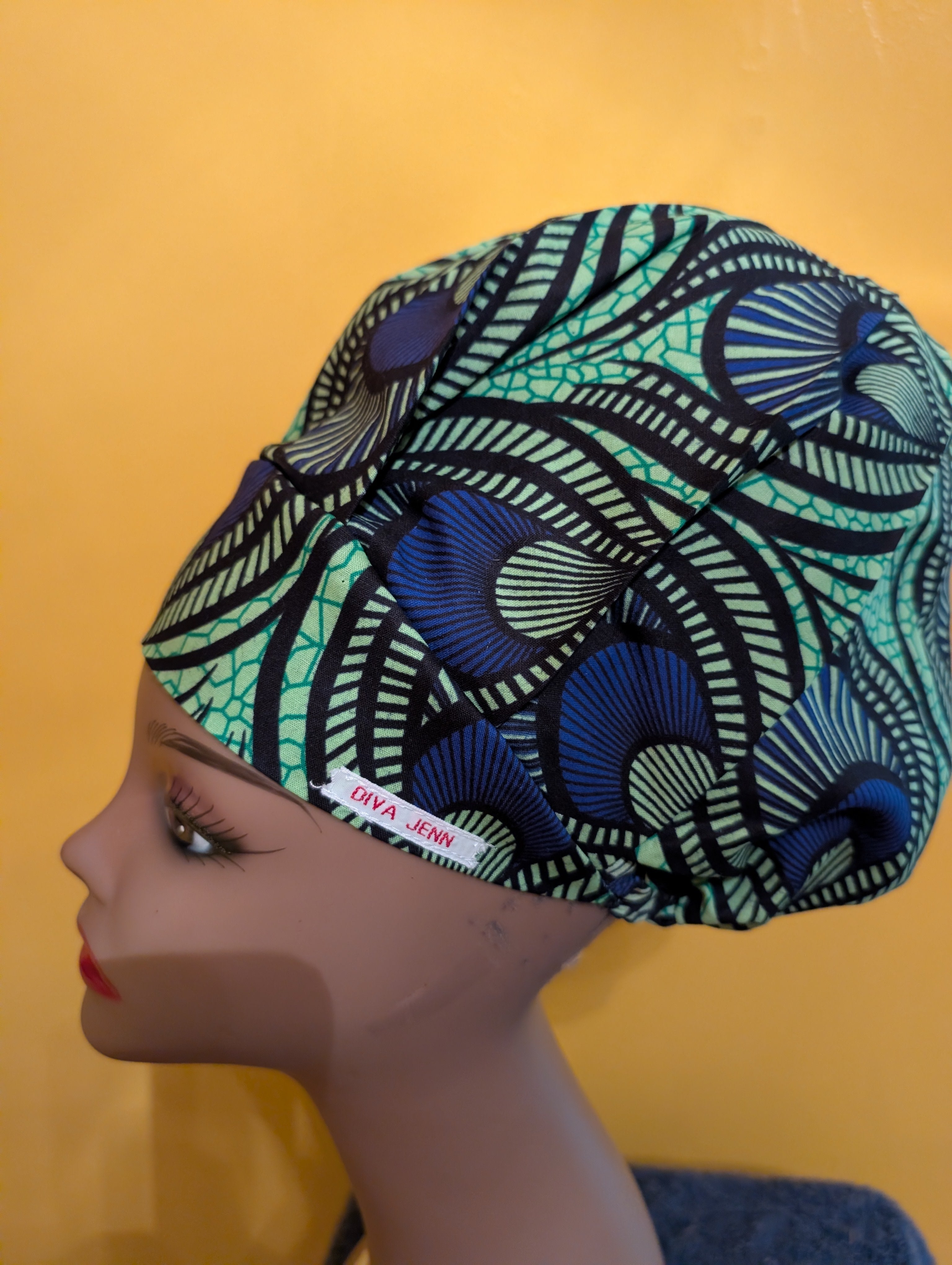 Blue/Green/Black Satin Lined Bouffant Style Hat