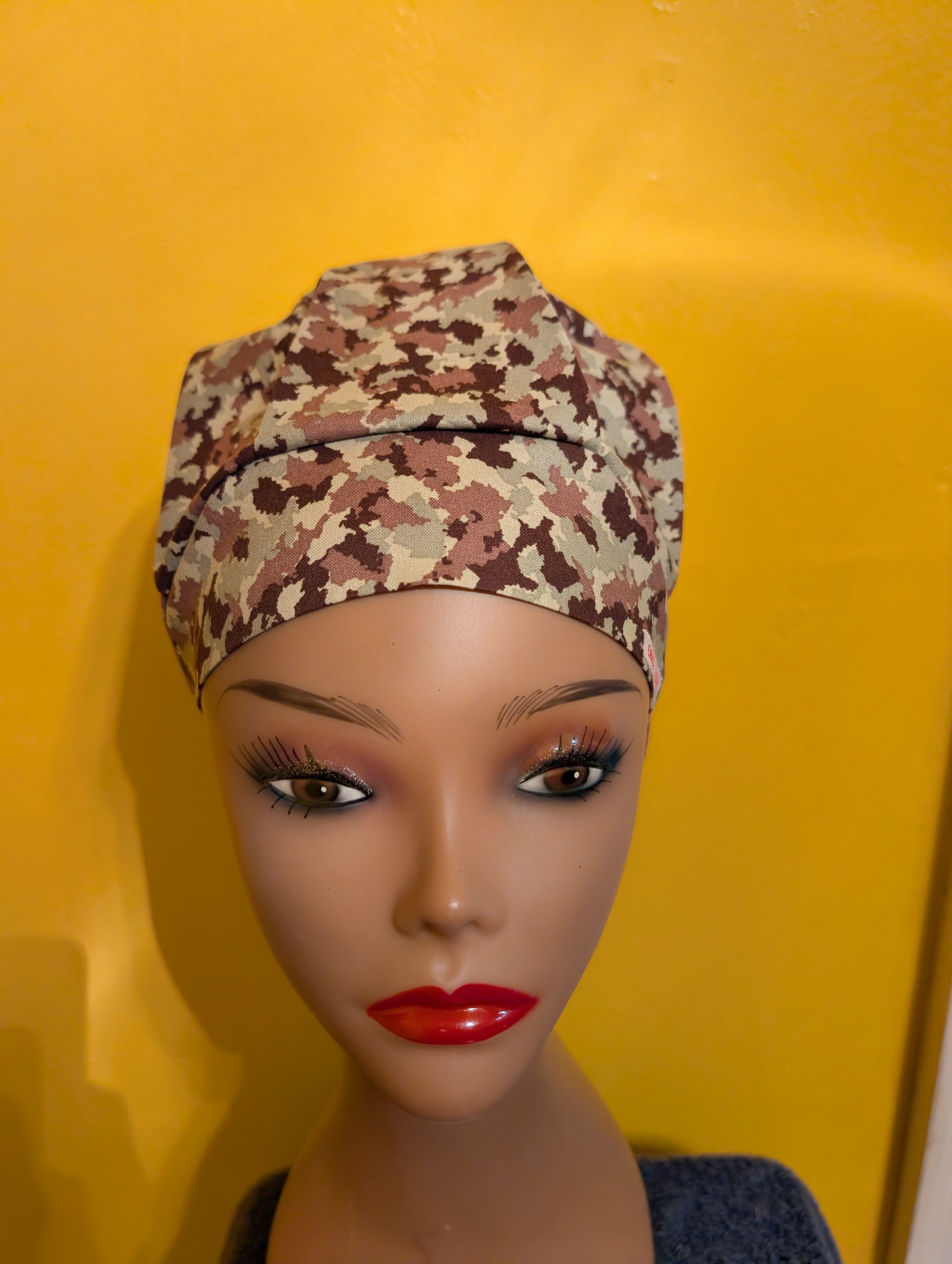 Green/Brown Army fabric Satin Lined Bouffant Style Hat