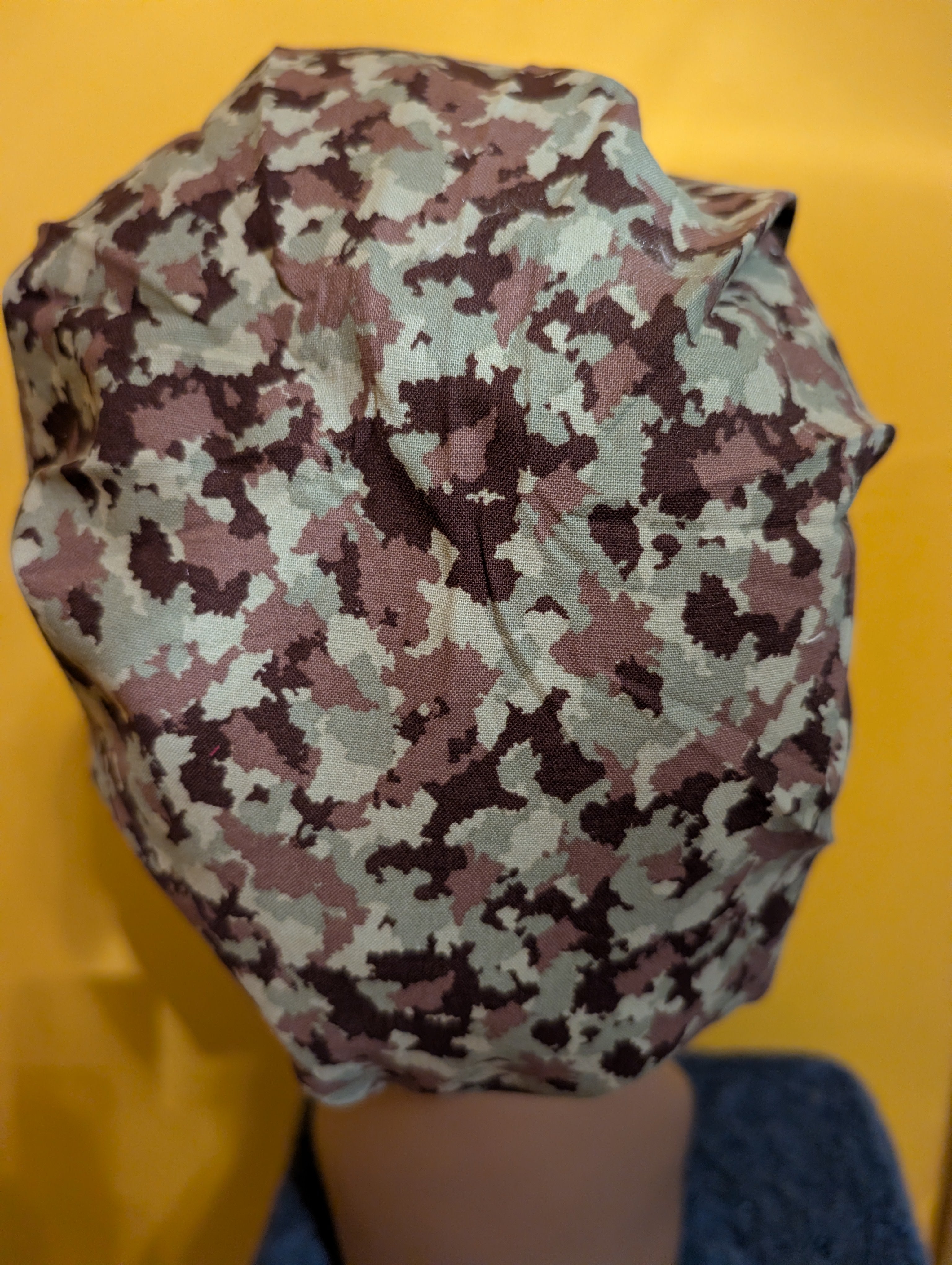 Green/Brown Army fabric Satin Lined Bouffant Style Hat