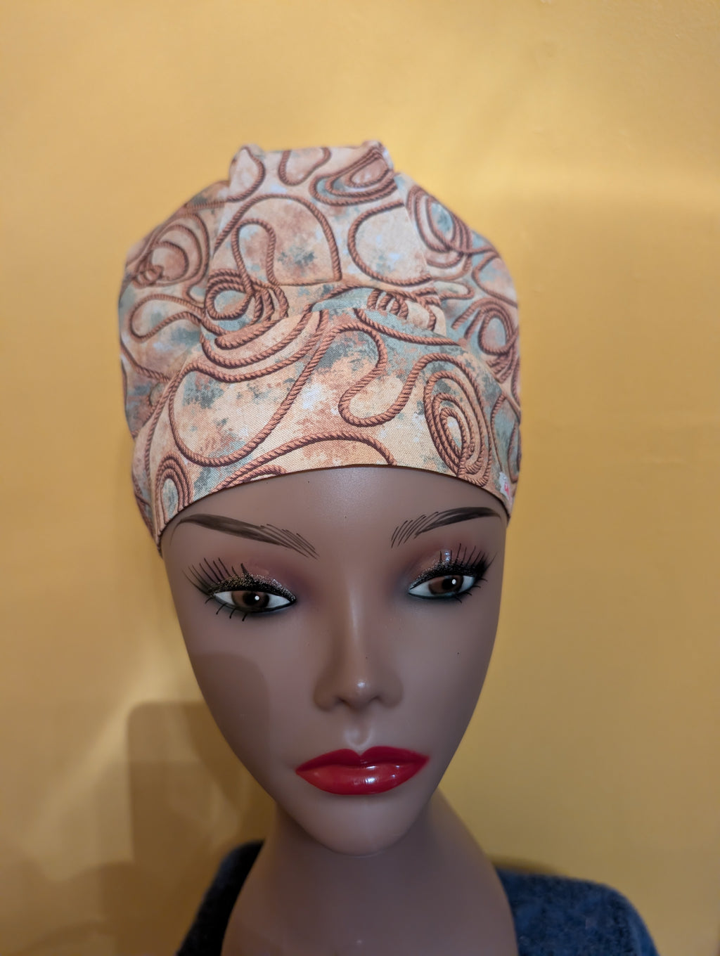 Beige Rope Themed Satin Lined Bouffant Style Hat