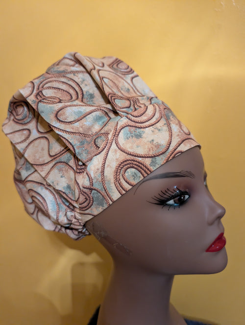 Beige Rope Themed Satin Lined Bouffant Style Hat