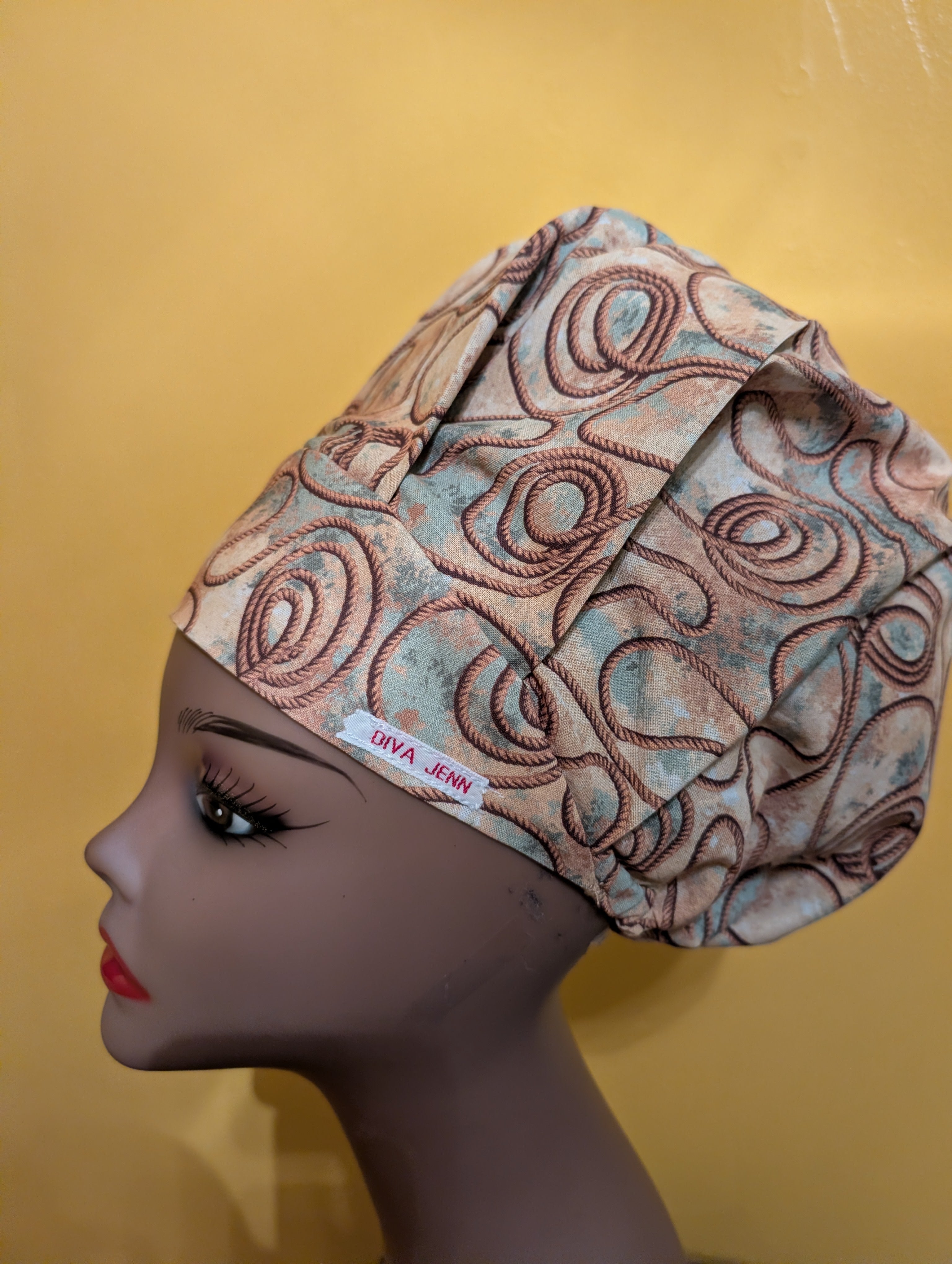 Beige Rope Themed Satin Lined Bouffant Style Hat