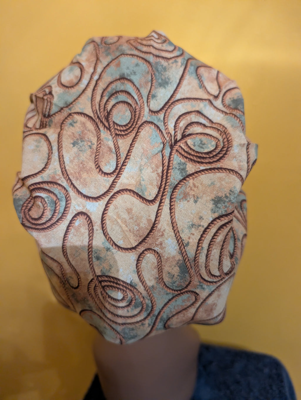 Beige Rope Themed Satin Lined Bouffant Style Hat