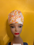 Brown/Tan/White Flower Satin Lined Bouffant Style Hat
