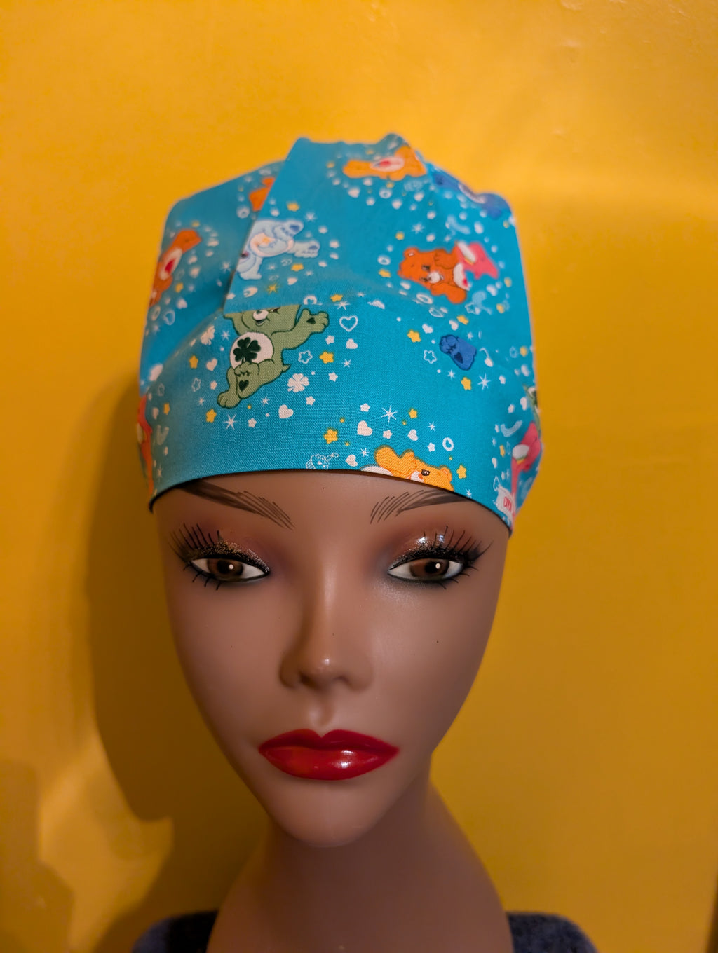 Blue Care Bear Themed Satin Lined Bouffant Style Hat