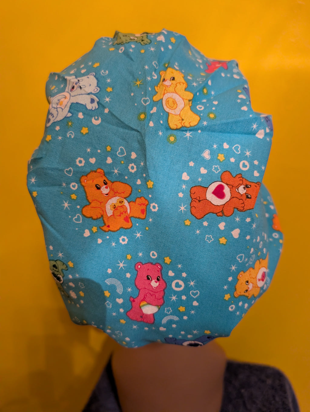 Blue Care Bear Themed Satin Lined Bouffant Style Hat