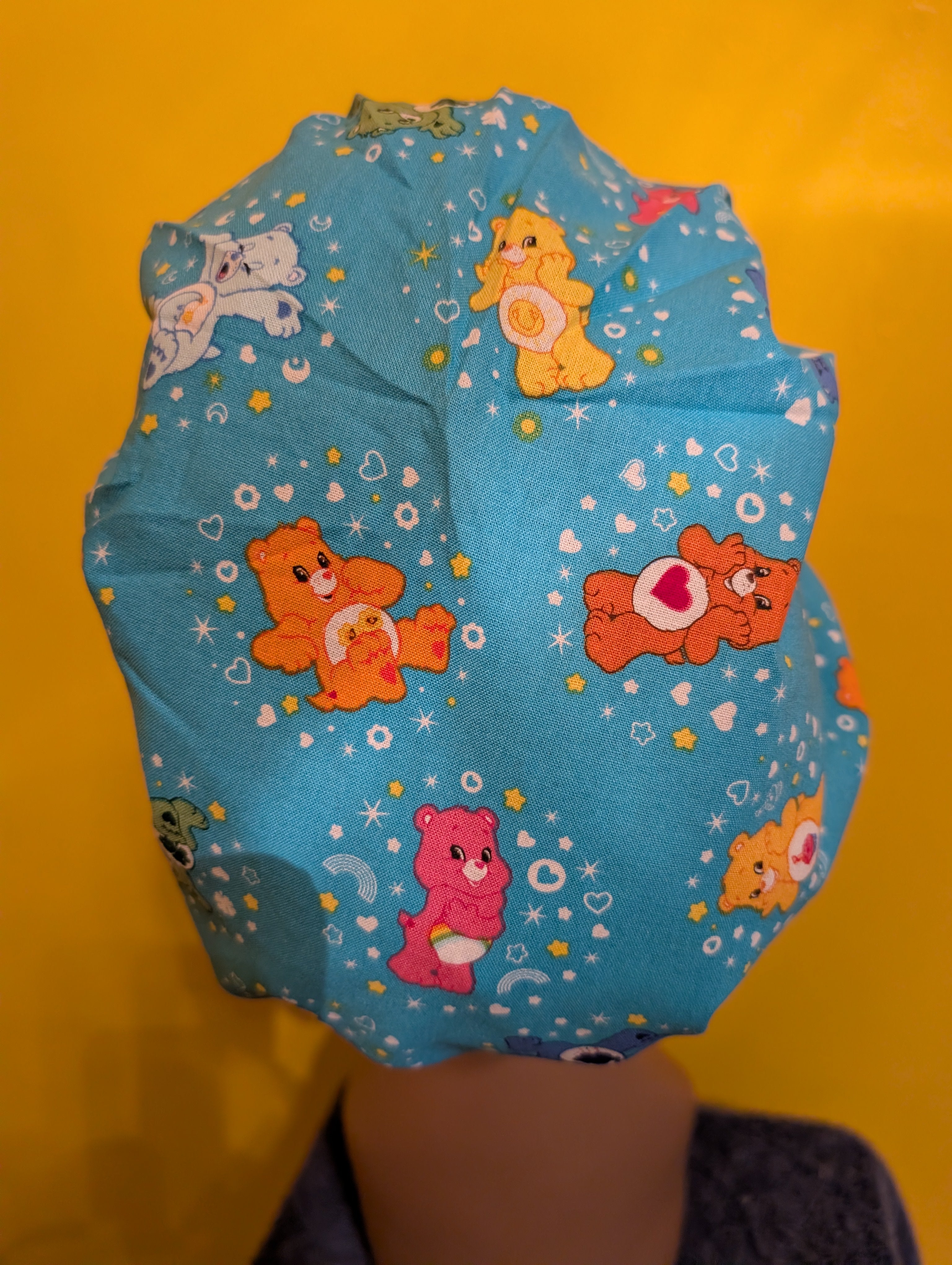 Blue Care Bear Themed Satin Lined Bouffant Style Hat