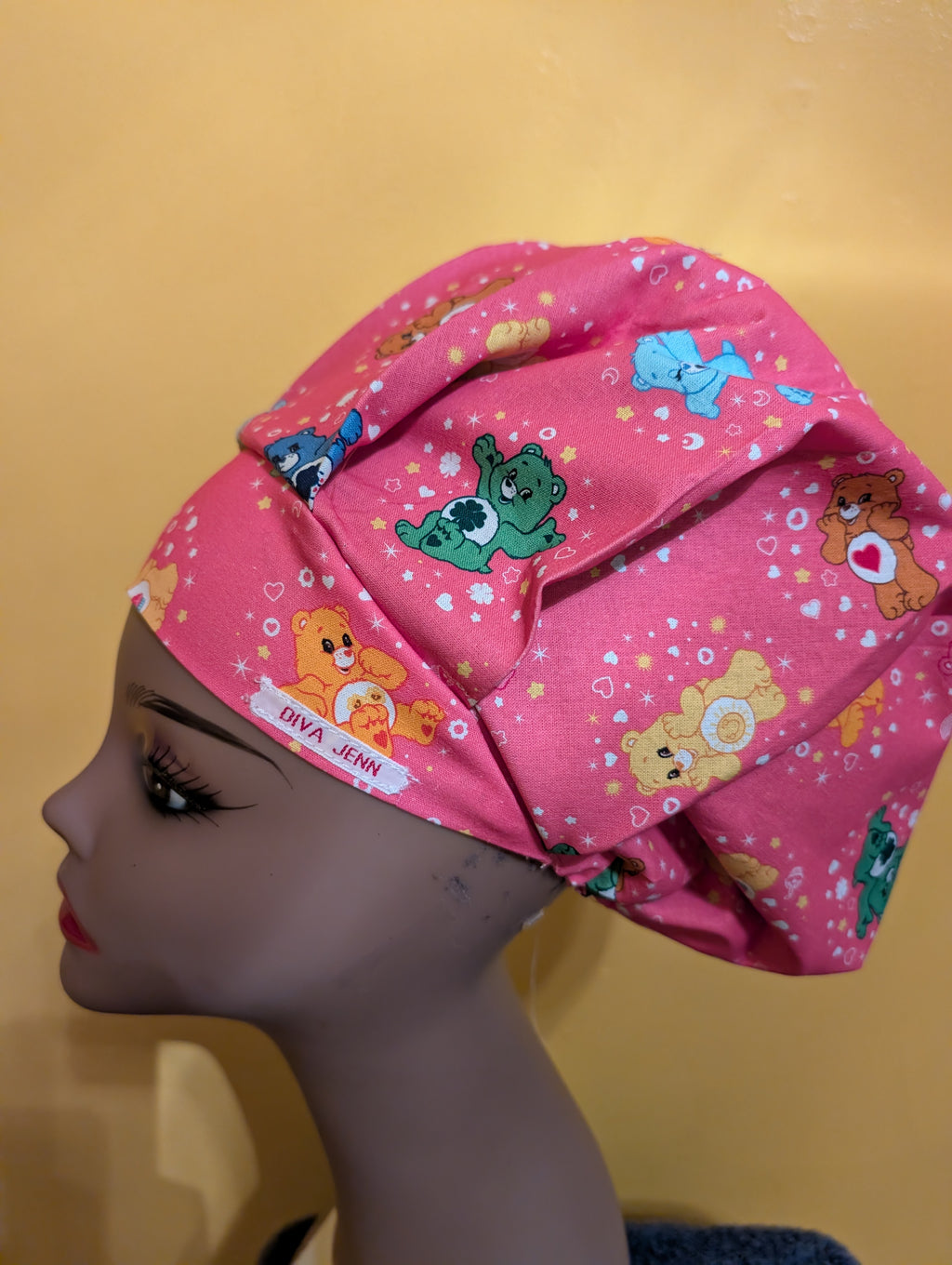 Pink Care Bear Themed Satin Lined Bouffant Style Hat