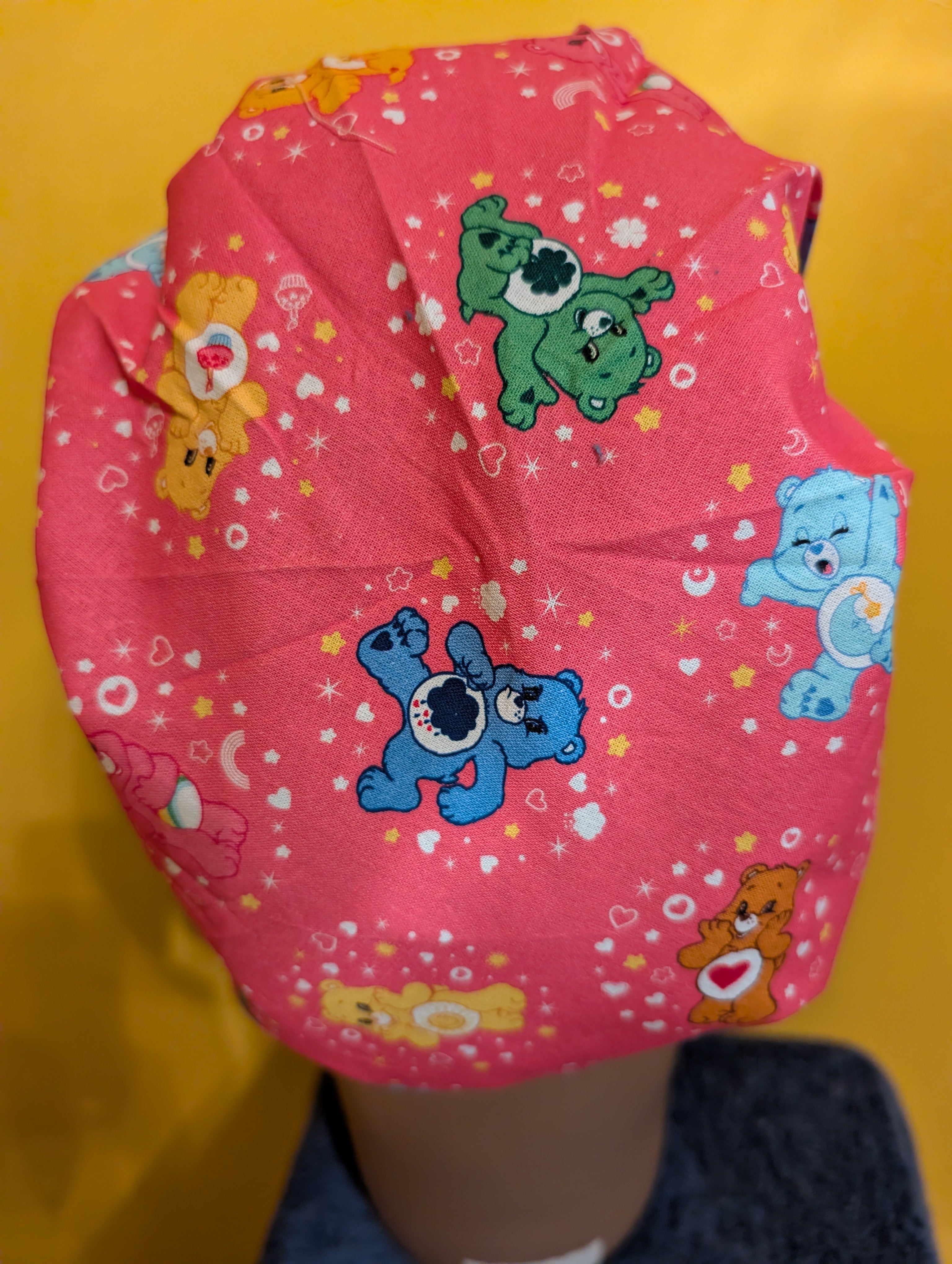 Pink Care Bear Themed Satin Lined Bouffant Style Hat