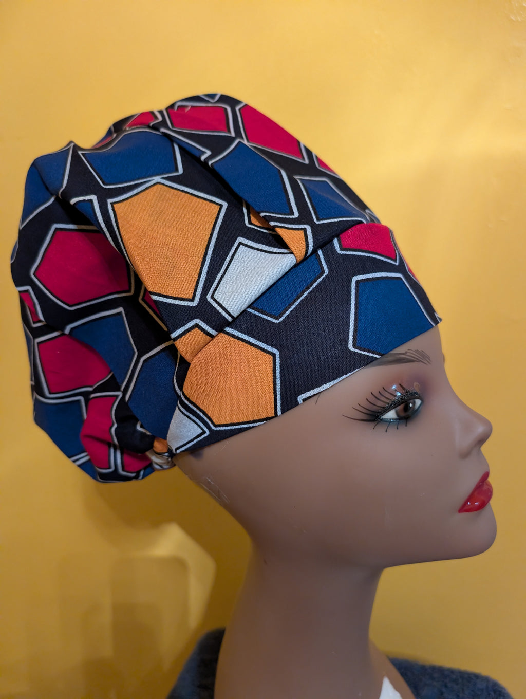 Blue/Gold/White Satin Lined Bouffant Style Hat